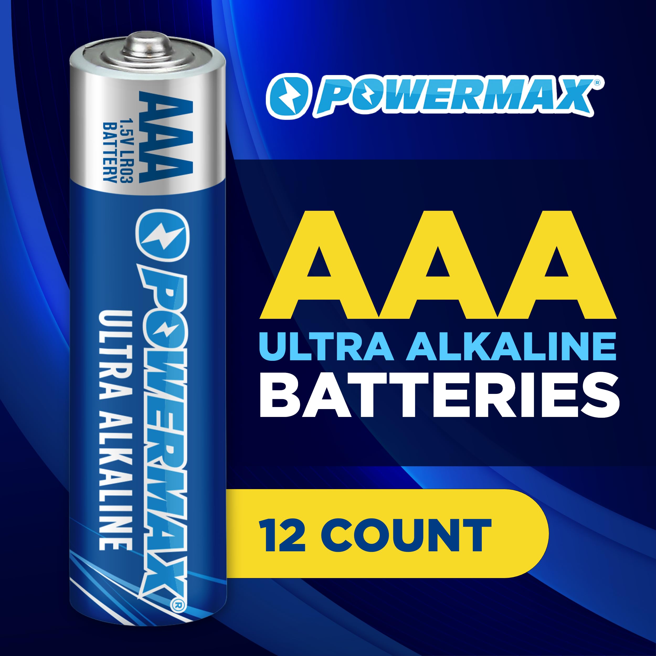 Powermax 12 Count Triple Aaa Batteries, Ultra Long Lasting Alkaline Battery Blister Pack, 10 Year Shelf Life