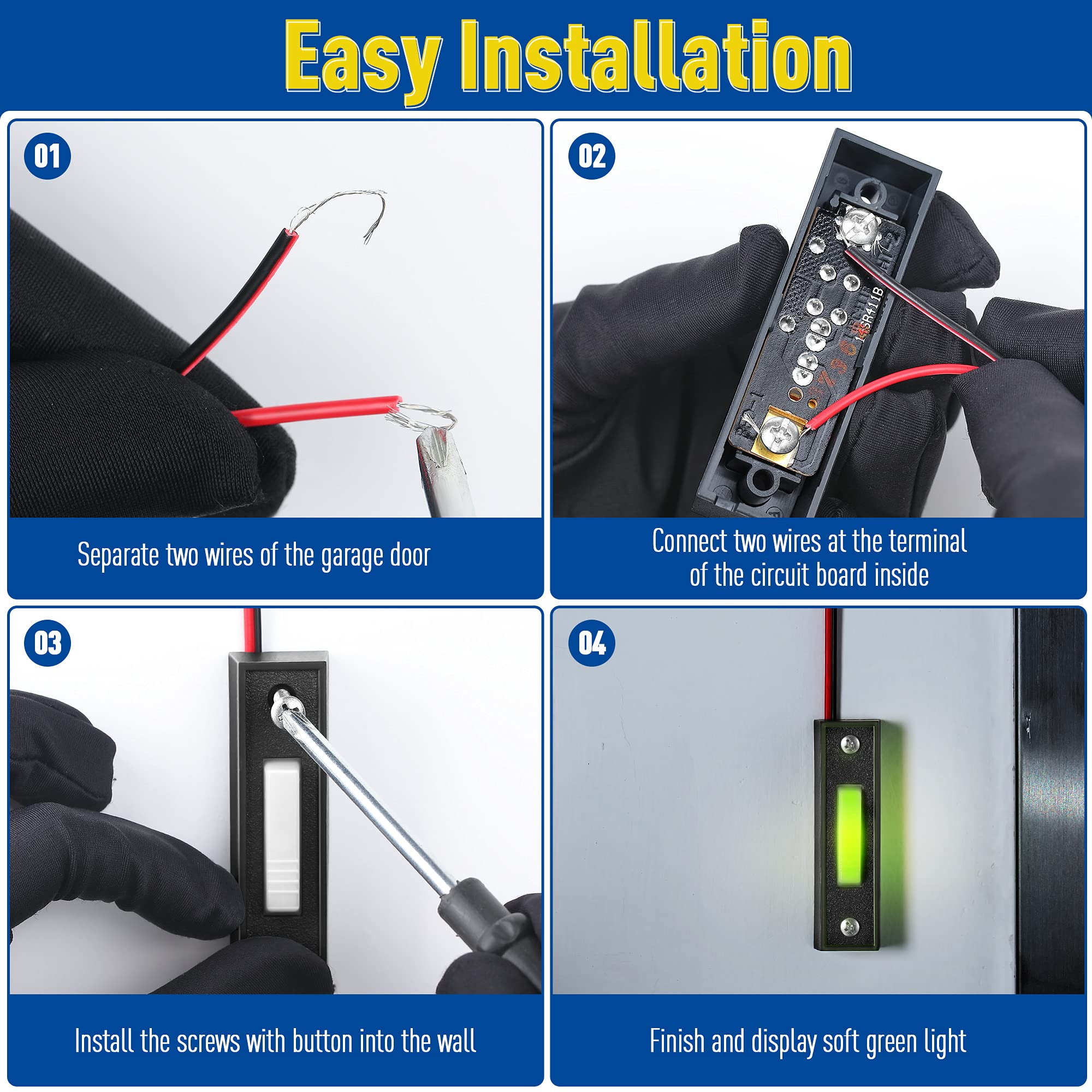 Lighted Doorbell Button, Garage Door Opener Switch With Led Light, 41A4166 Wall Mounted Push To Exit Ringer Button (Black, 2 Pie