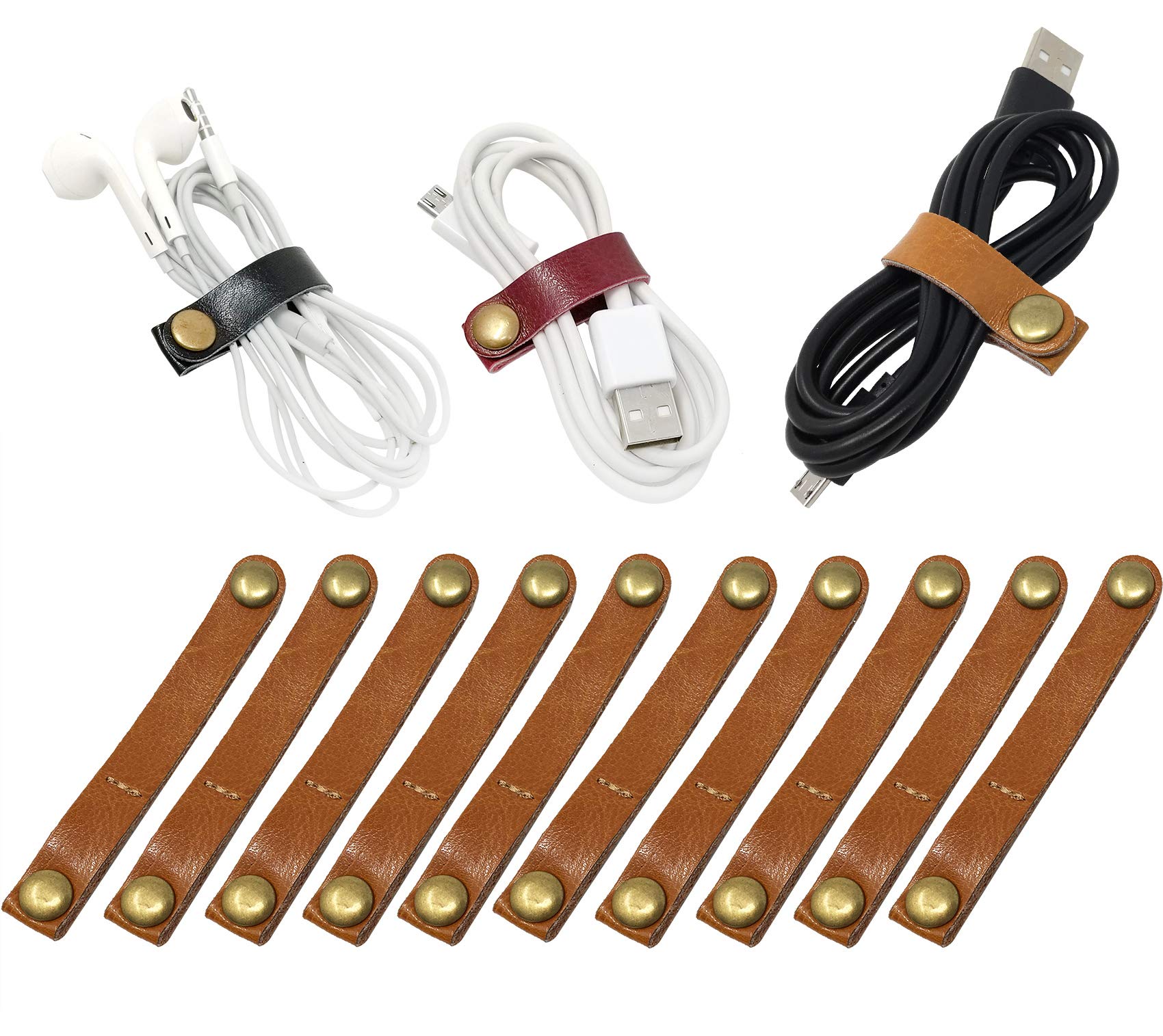 10 Pcs Leather Cable Straps Cable Tie Wraps Cord Management Holder Keeper Earphone Wrap Winder Wire Ties Cord Organizer For Work
