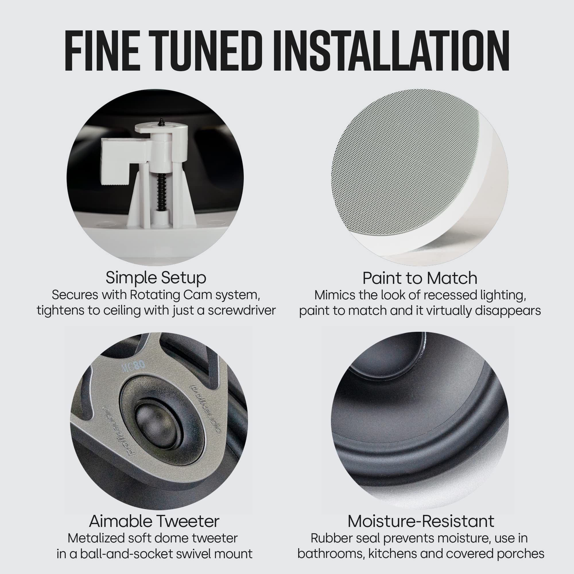 Polk Audio Mc80 2-Way In-Ceiling 8 Speaker (Single) | Dynamic Built-In Audio | Perfect For Humid Indoor/Enclosed Areas | Bathroo