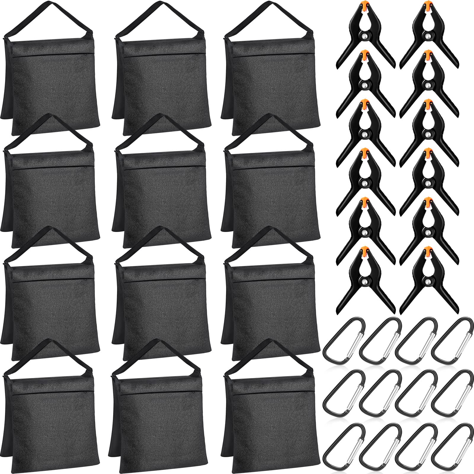 Hoteam 12 Sets Sandbag Outdoor Curtain Weighted Bags Sets With Spring Clamps, Hooks For Light Brackets, Heavy Photography Light
