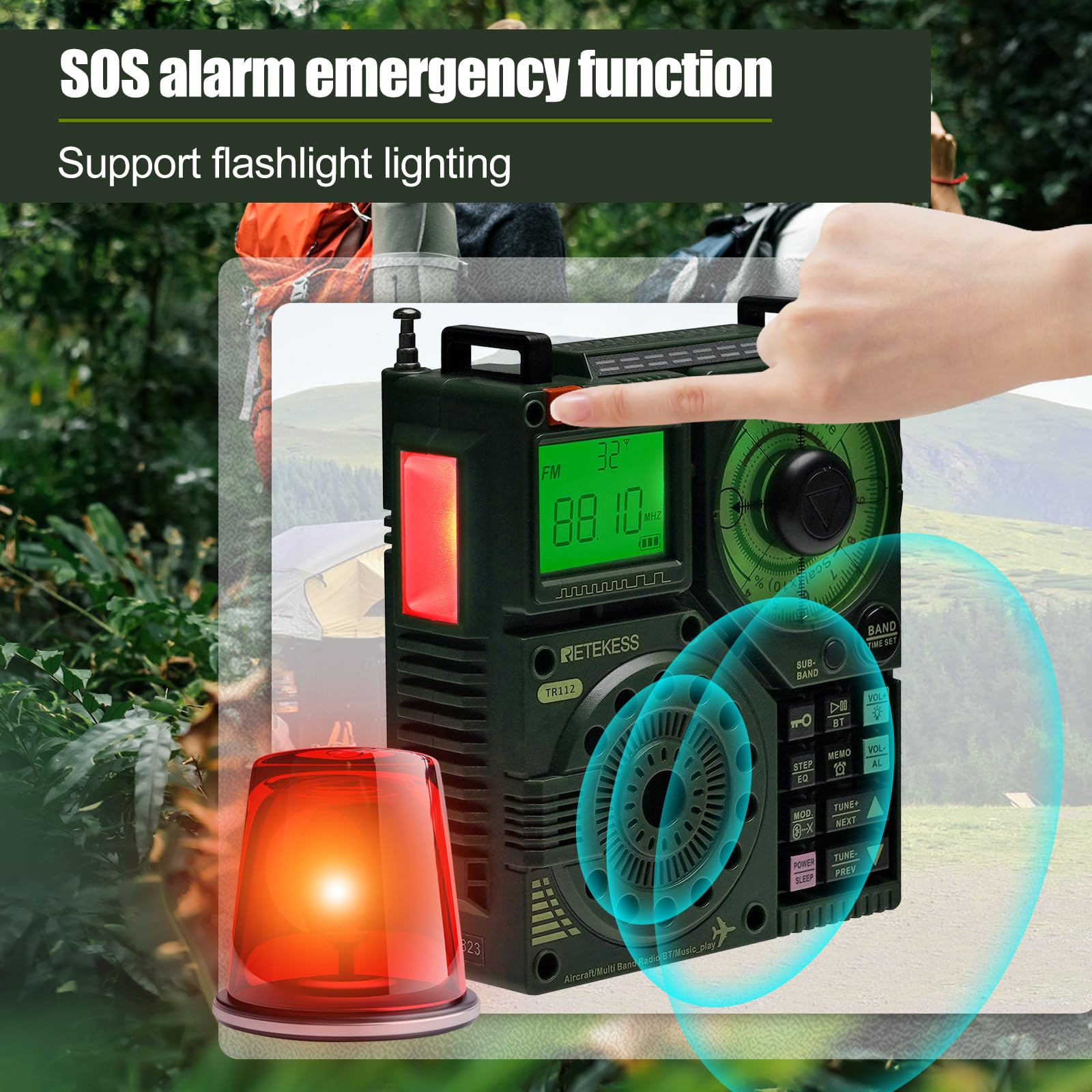 Retekess Tr112 Shortwave Radio Receiver, Air Vhf Am Fm Sw Wb Multiband Radio Receiver, 1600Mah Battery Radio With Bluetooth, App Control, 6 Eq Modes, Sos