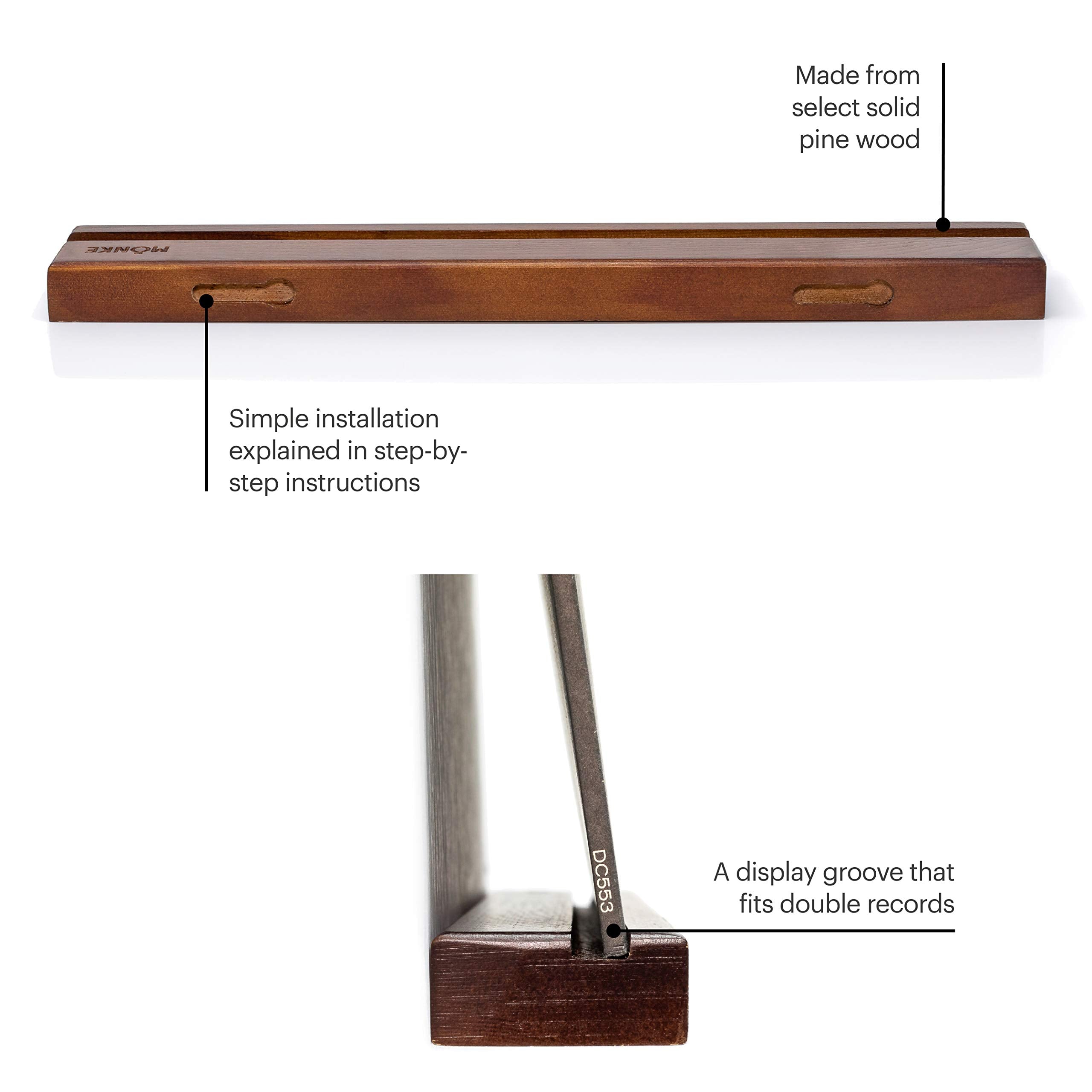 Mnke Vinyl Record Wall Mount   3 Elegant Display Ledges Made From Solid Wood   This Vinyl Record Shelf Holds Single And Double L