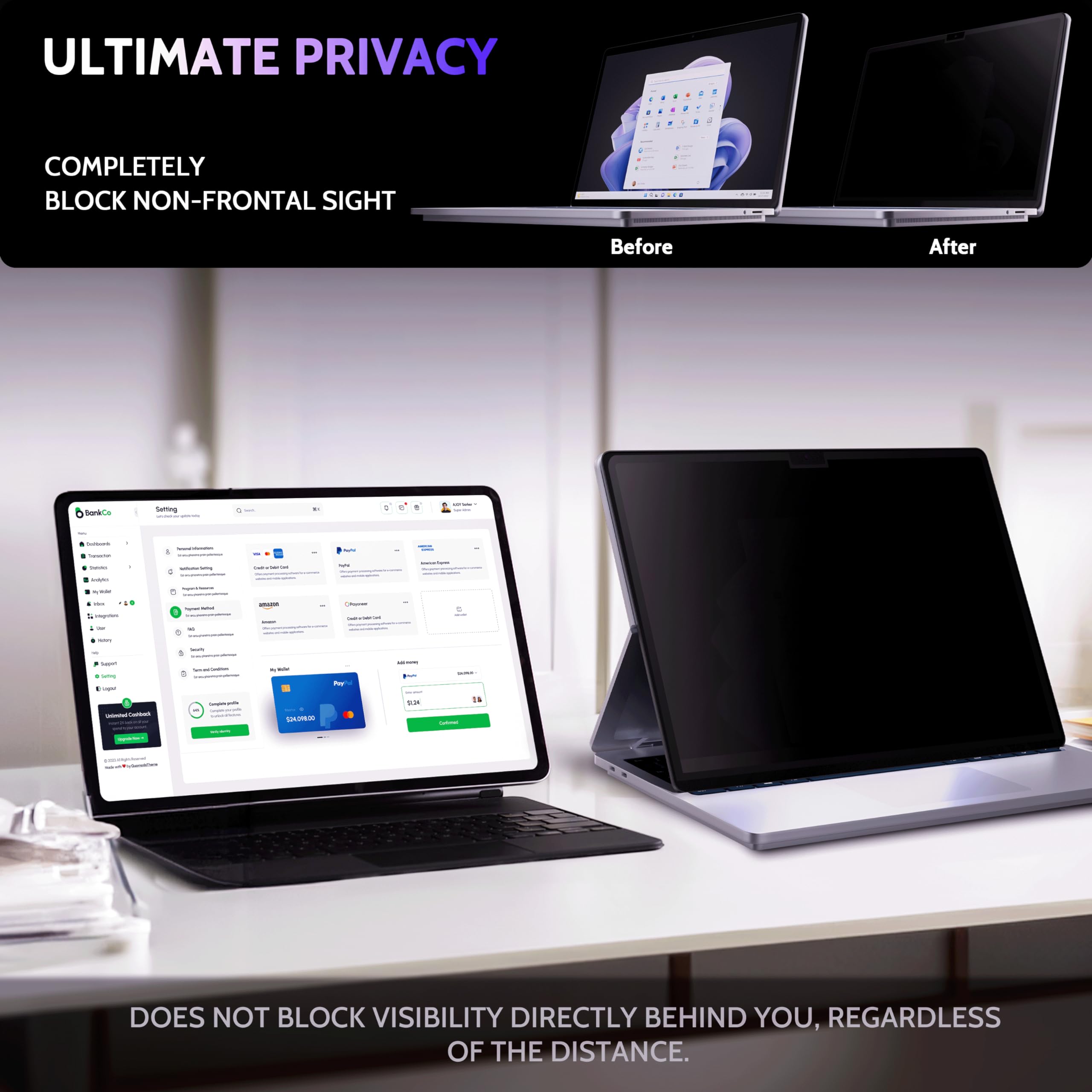 Peslv Privacy Screen For 14.4 Inch Surface Laptop Studio 2/1, Magicsuction Removable Anti Spy Black Protector, Glare Blue Light