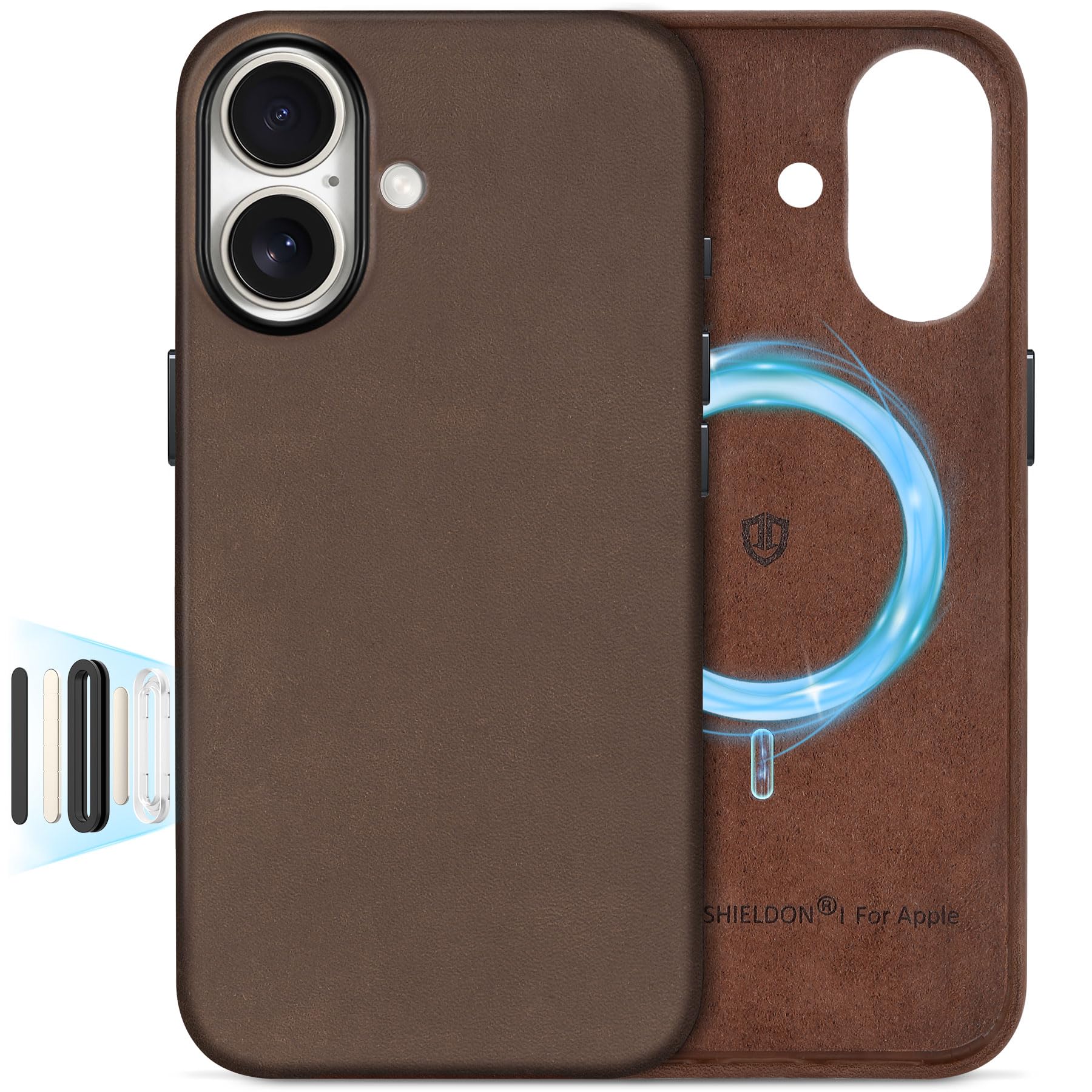 SHIELDON Top Grain Crazy Horse Leather Case for iPhone 17 6.3  2025, Compatible with Magsafe, [Camera Button Updated], Magnetic 
