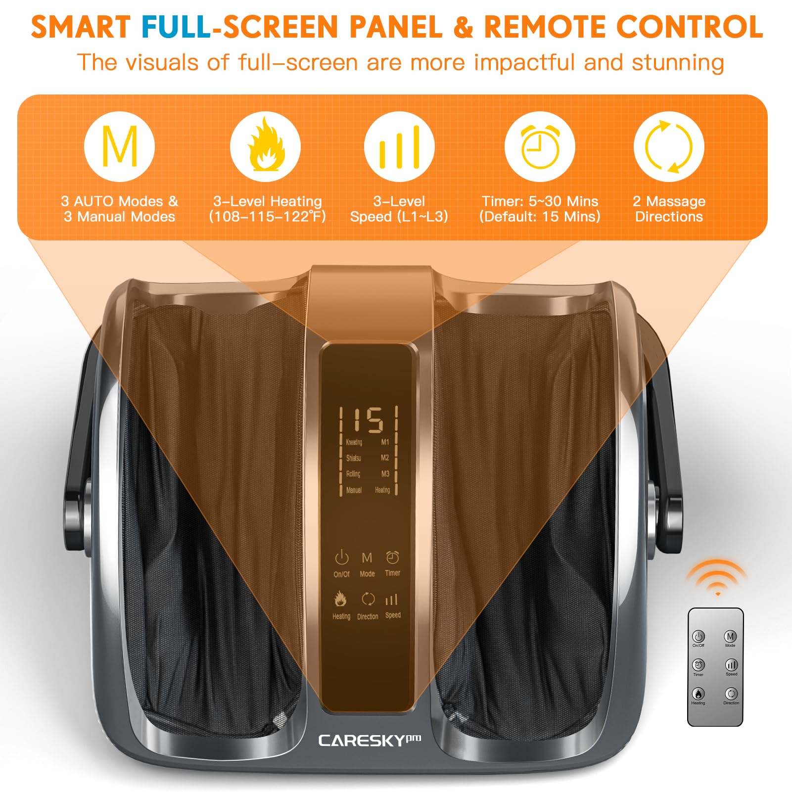 Careskypro Fsa Hsa Eligible Shiatsu Foot Massager With Heat, 3 Heating For Circulation And Pain Relief, Deep Kneading Rolling Fo