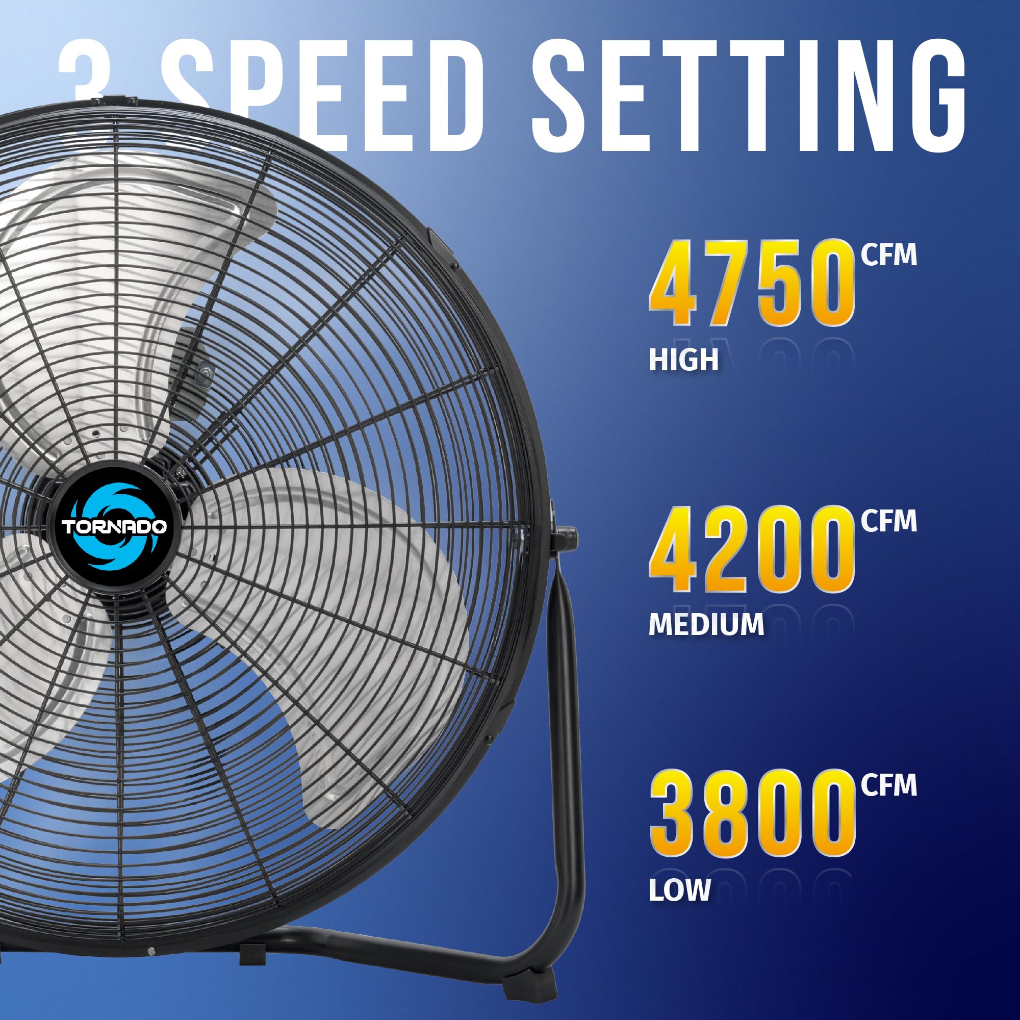 Tornado 20 Inch High Velocity Metal Floor Fan, 3 Speed Powerful Cooling For Industrial, Commercial, And Home Spaces, 120Tilt, 6.