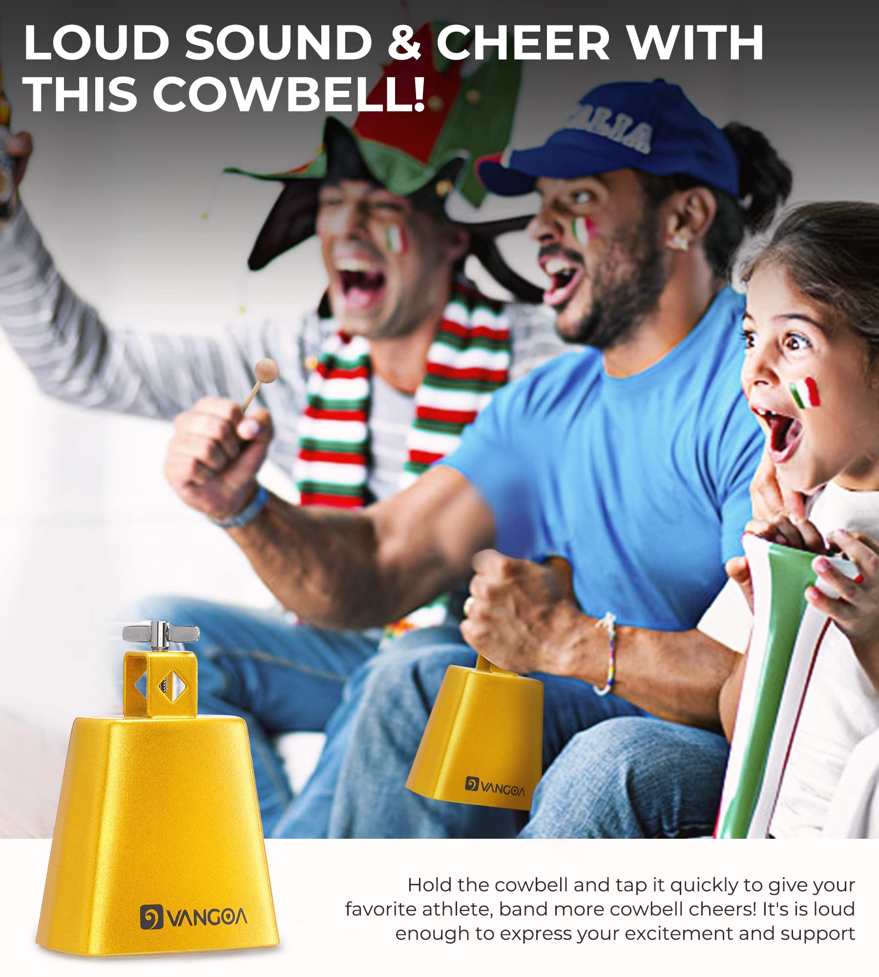 4 Inch Steel Cowbell With Sticks Cheering Bell For Sports Events Solid School Bells, Vangoa Loud Hand Bell Percussion Musical In
