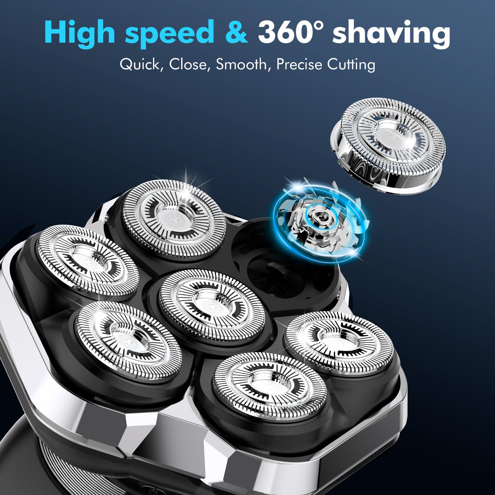 ETENTOUS 6-in-1 Magnetic Head Shaver for Bald Men, Waterproof, RQ8870 US, 7D Black Shaver