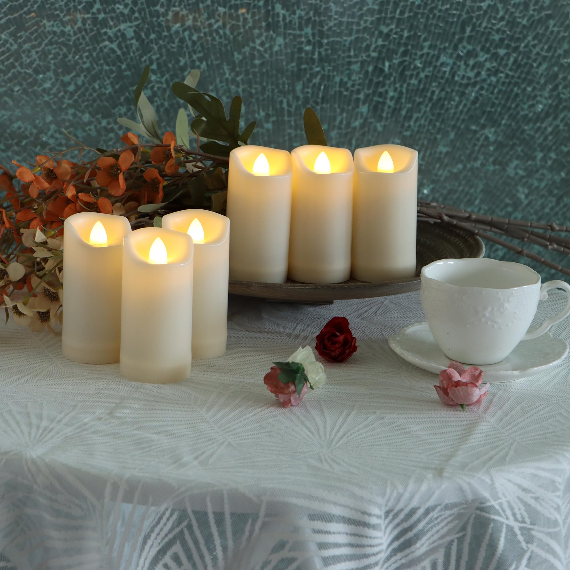 6 Pack Led Battery Operated Candles 2''X4'' Plastic Flickering Flameless Candles With Timer Outdoor Waterproof Wedding Party Hal
