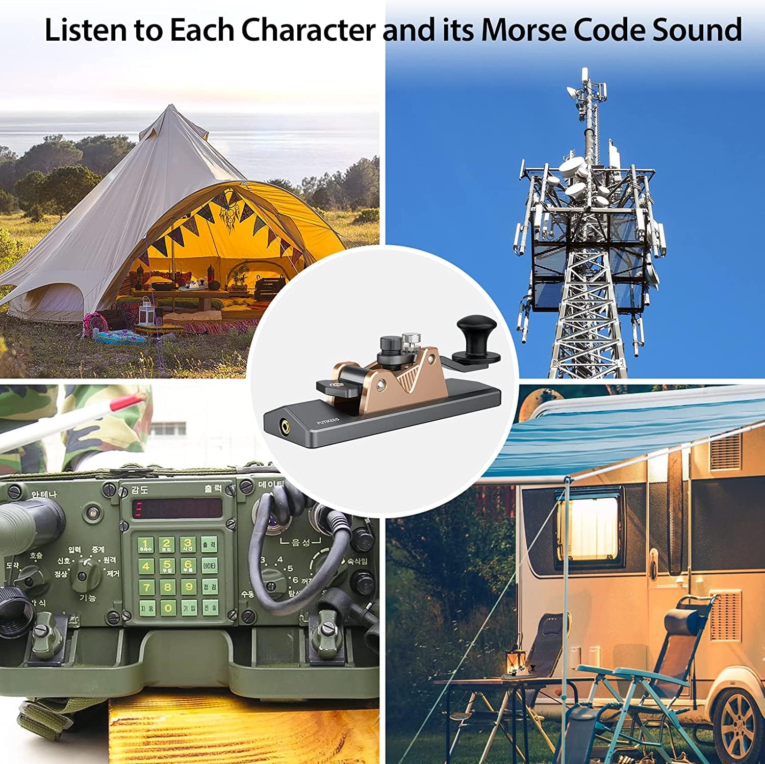 Mini Cw Key Morse Radio Ham Big Double Paddle Morse Code Key Aluminum Alloy Body With Speaker Base Grey