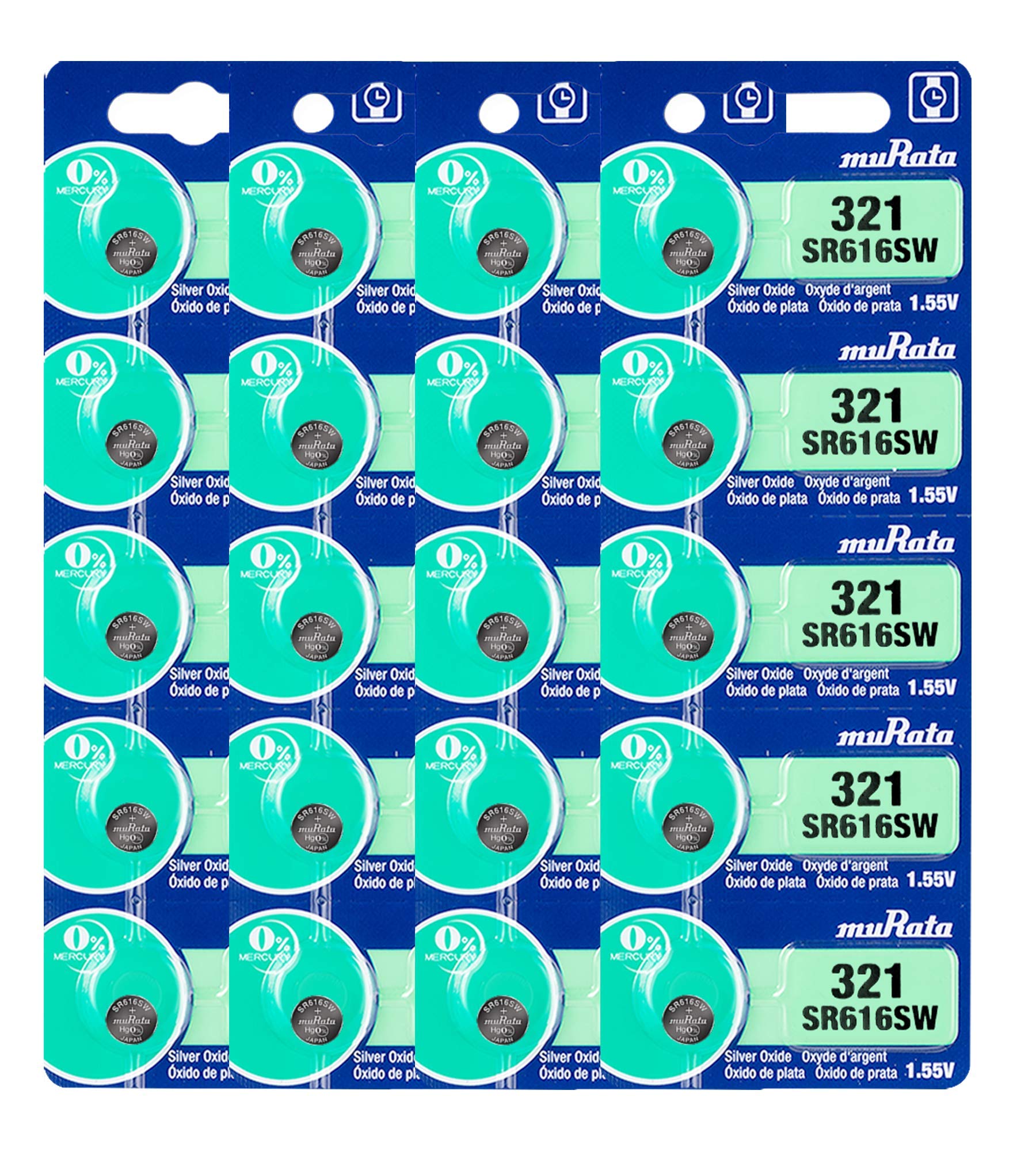 Murata 321 Battery Sr616Sw 1.55V Silver Oxide Watch Button Cell (20 Batteries)
