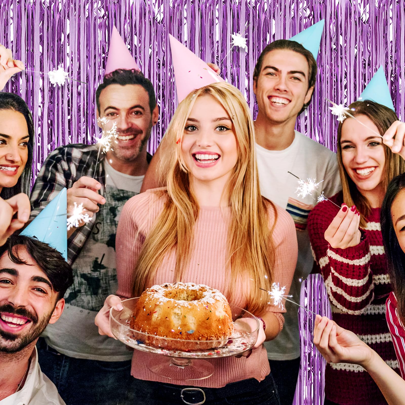 3 Pack Light Purple Foil Fringe Curtain Backdrop, 3.28Ft X 6.6Ft Metallic Tinsel Foil Fringe Streamer Curtains For Photo Booth,