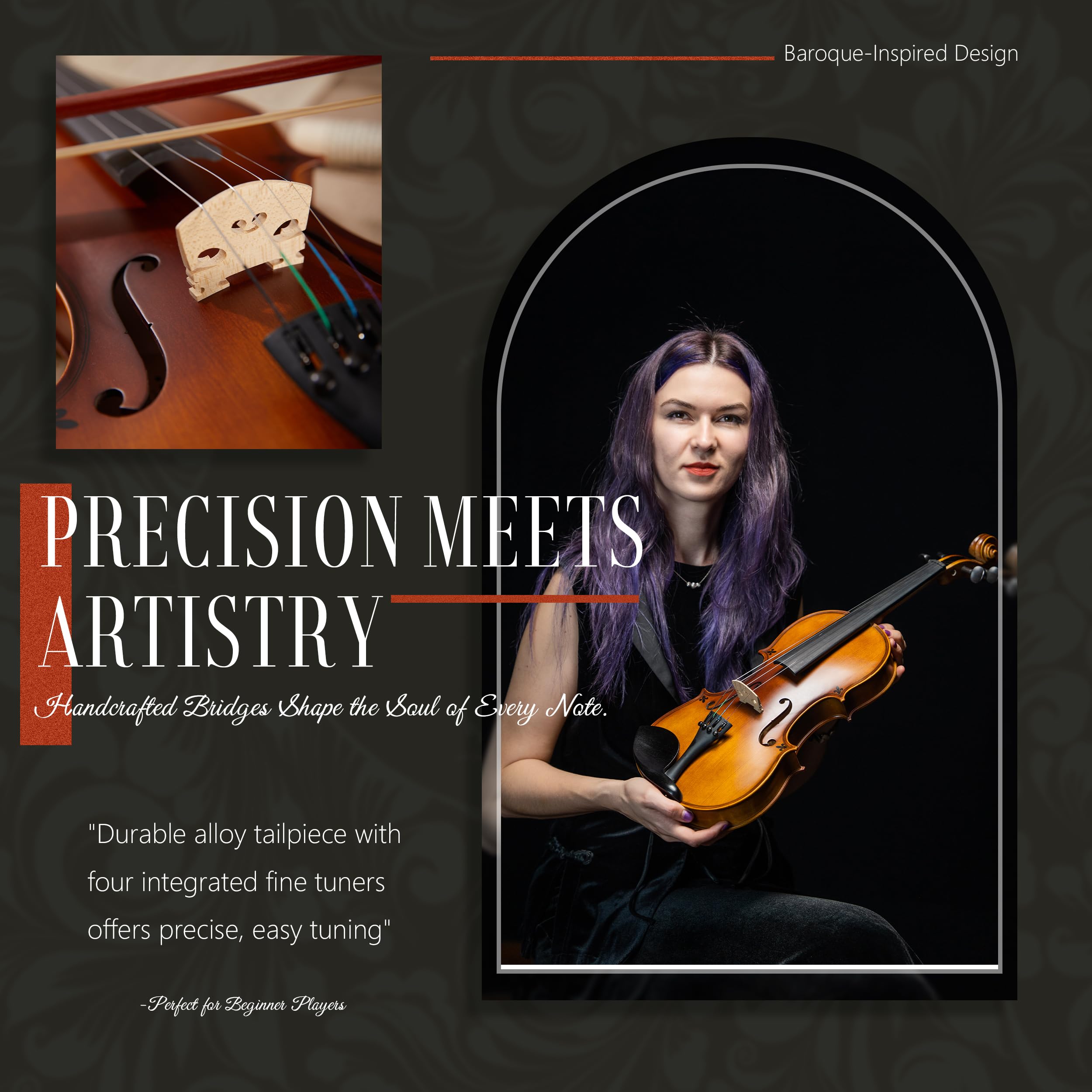 Aklot Handcrafted Full Size Violin: 4/4 Solid Wood Fiddle, Acoustic Beginner Violin Kit With Hard Case, Lesson Book, Bow, Should