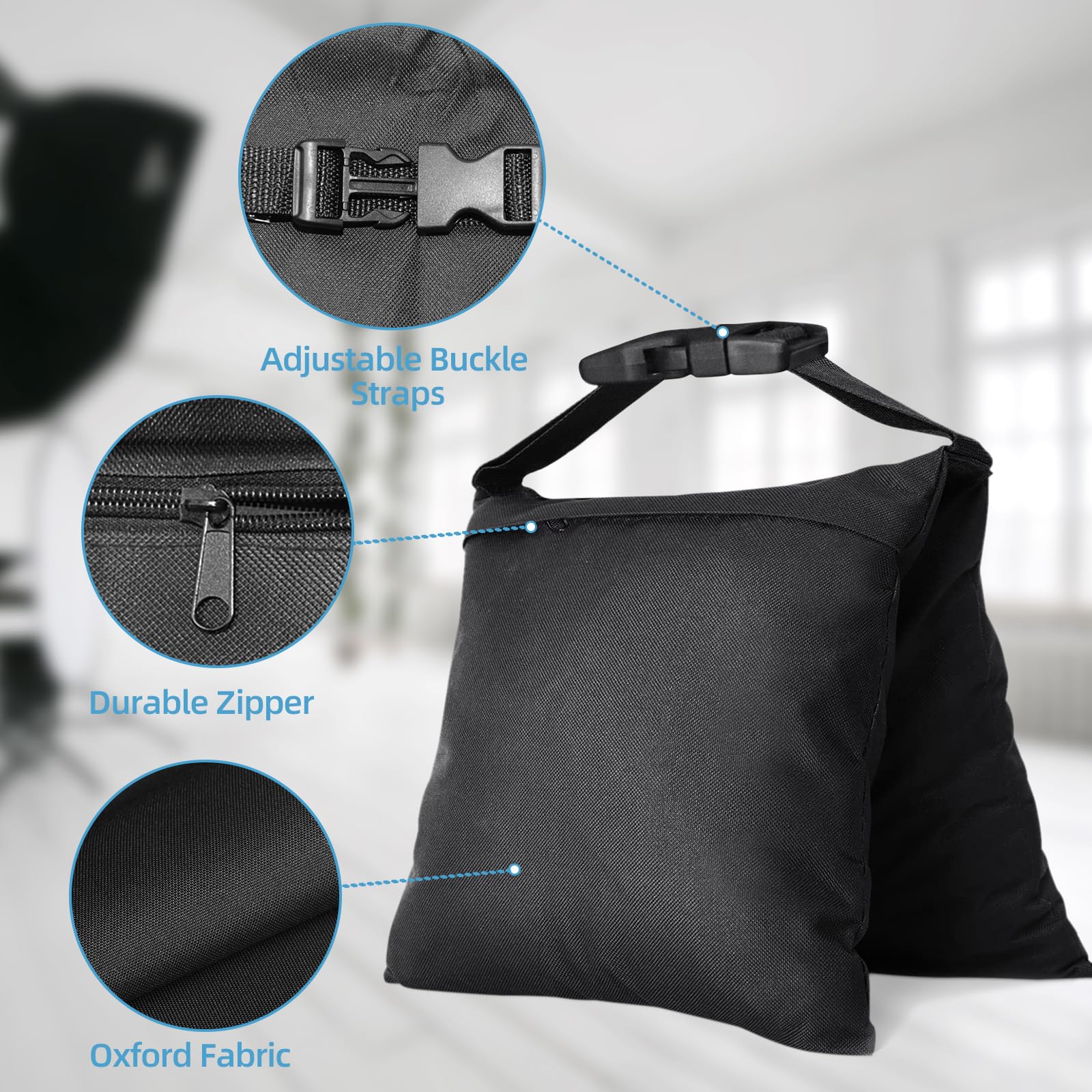 Ifkdnr 2 Packs Sandbags, Heavy Duty Sand Bags With 4 Pe Bags, Sand Bags With Buckle Straps For Support Light Stand, C Stand, Lig