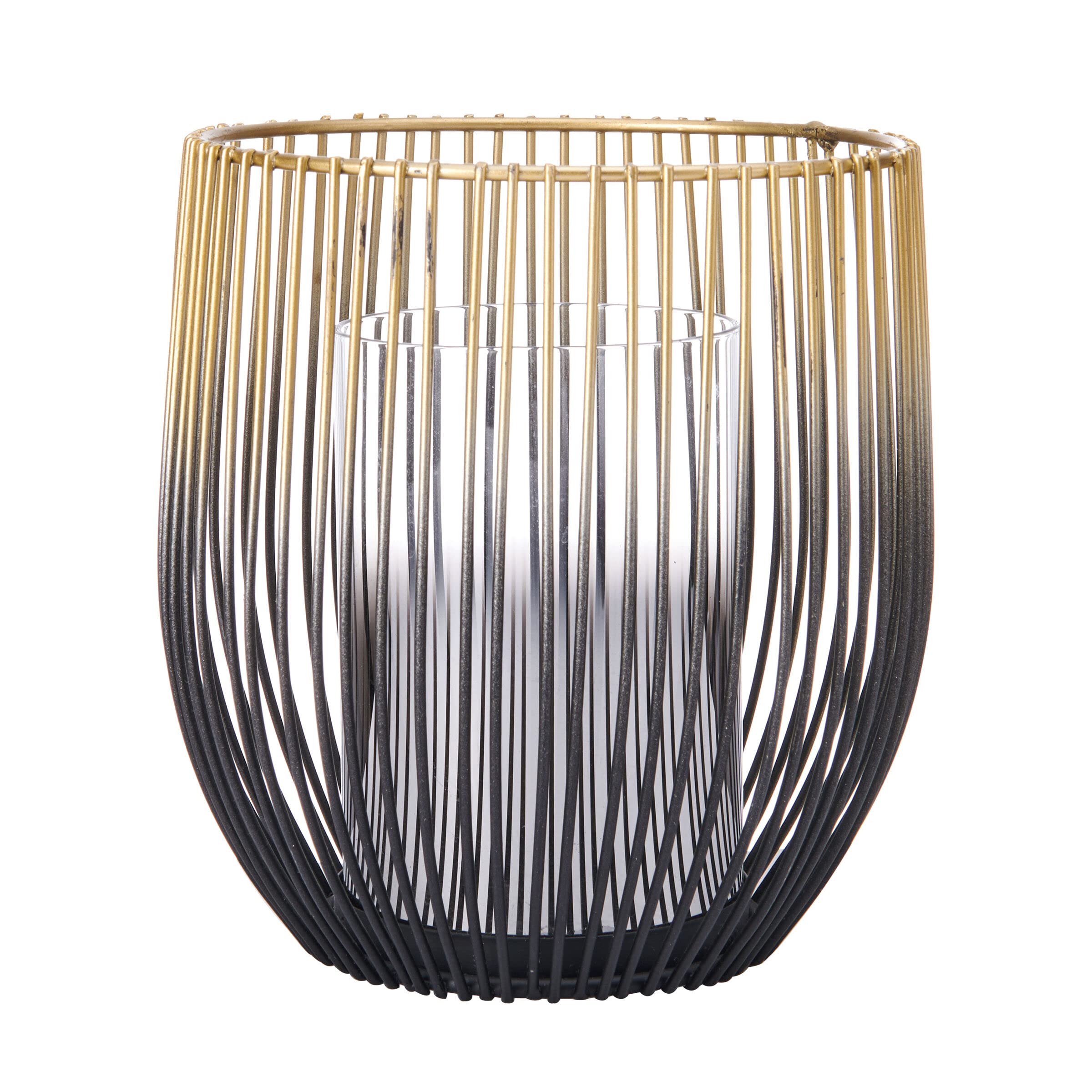 Elements 6.1X6.1X6.89 Inch Gold And Black Wire With Clear Glass Candleholder, For Use With Wax Or Flameless Candle