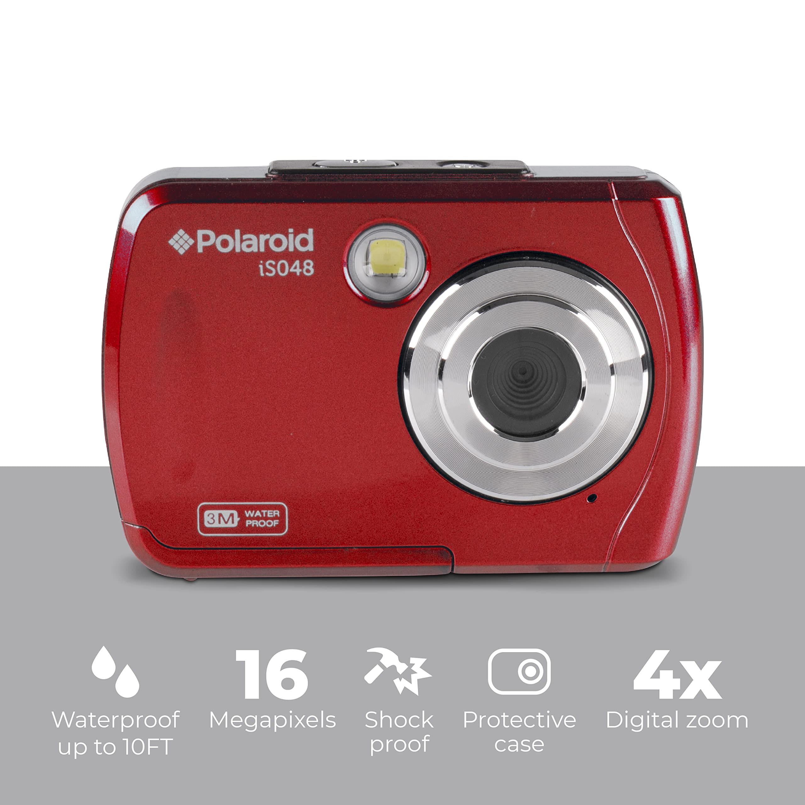 Polaroid Is048 Digital Camera - Small Lightweight Waterproof Instant Sharing 16 Mp Digital Portable Handheld Action Camera (Red)