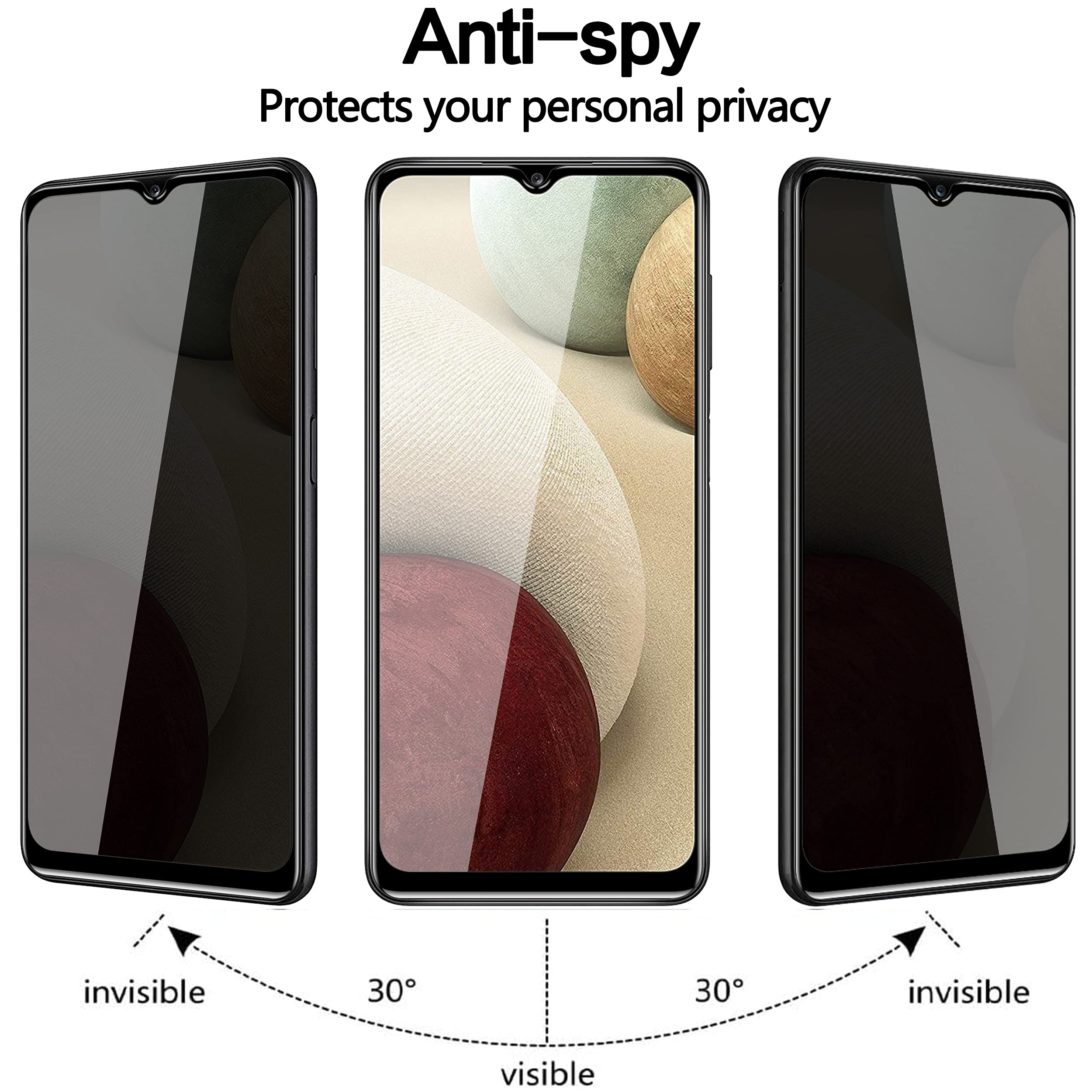 [2 Pack] For Samsung Galaxy A12 / A13 / A32 5G / A42 / A03S / A03 / A02S / A02 Screen Protector, Anti Spy Privacy Screen Protect