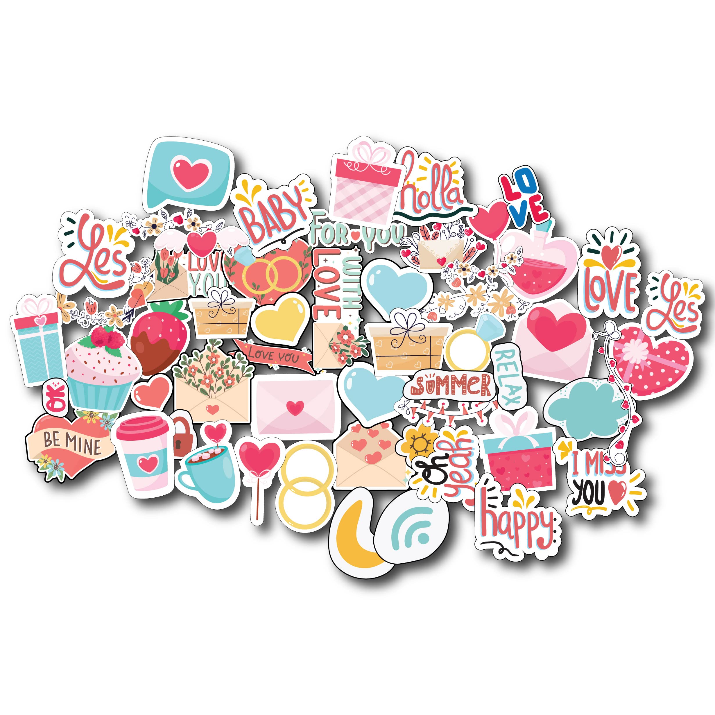 Isee 360 48 Pcs Love Hearts Theme Scrapbook Sticker For Lovers Diy Notebooks Diary Journal Laptop Mobiles Decorative Gift Printe
