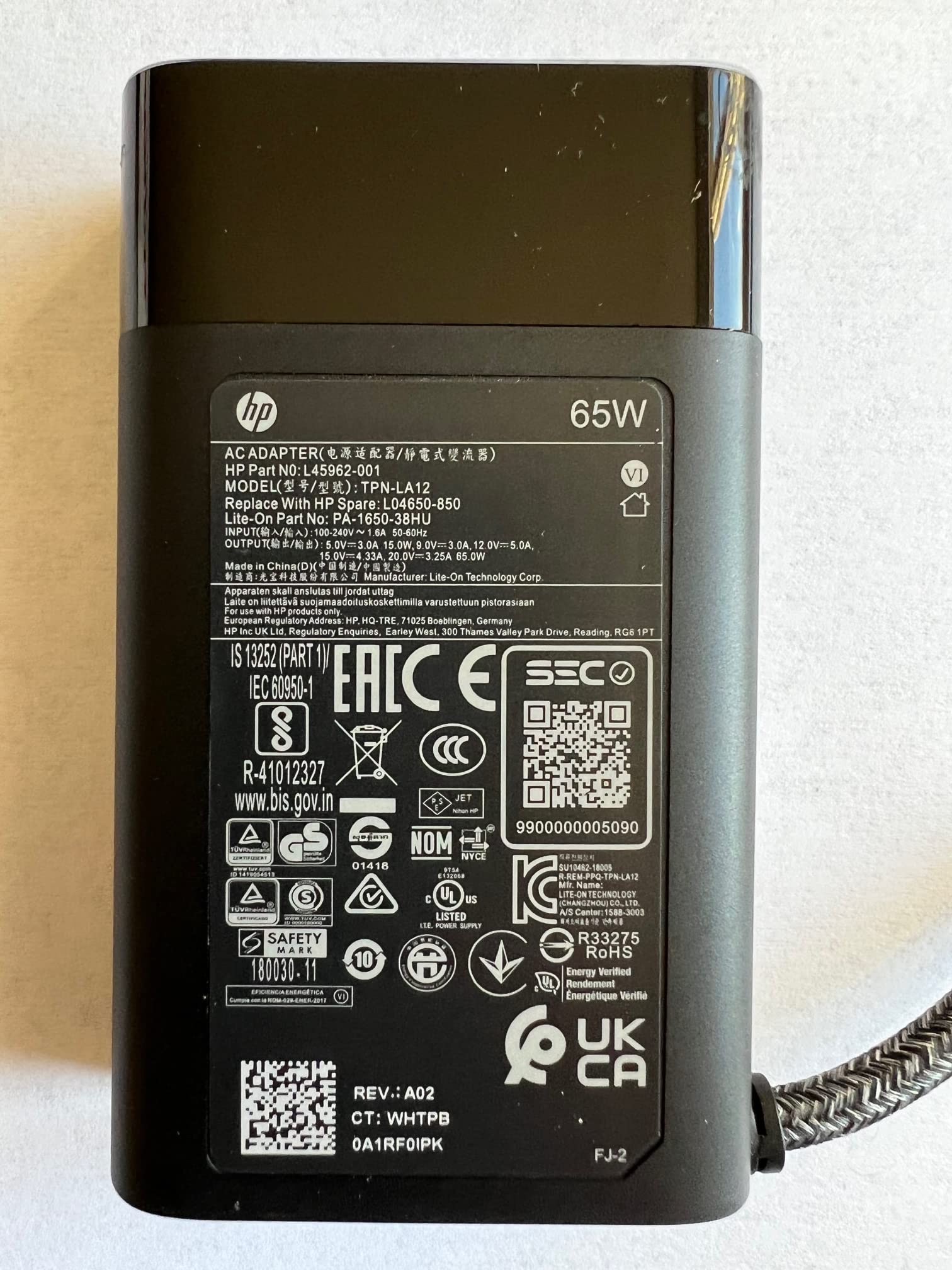 Hewlett Packard 925740 002 Kit Hp 65W Usb C 1.8M Adapter Pwr 1Yr Ims Warranty Standard