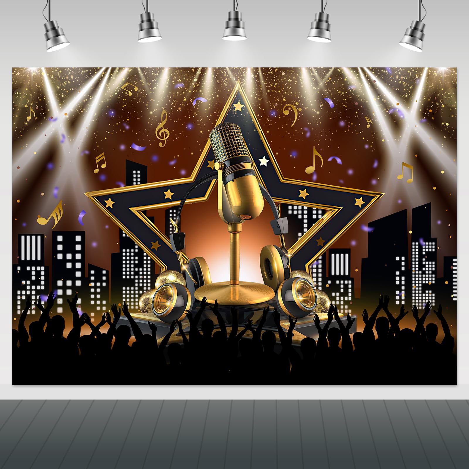 Avezano Karaoke Party Backdrop Star Vacation Party Decorations Photography Background Night Show Microphone Karaoke Theme Photog