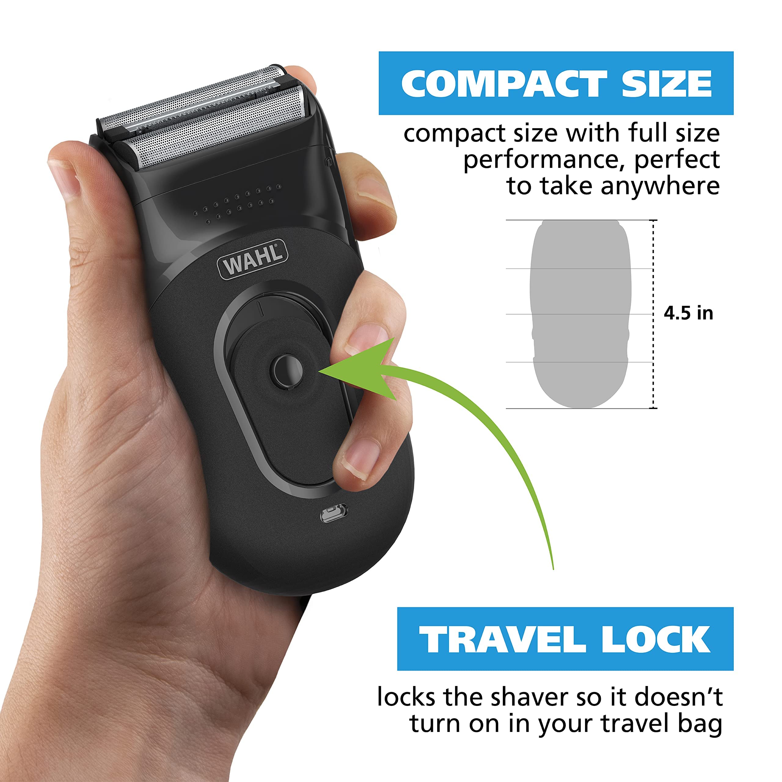 Wahl Compact Rechargeable Lithium Ion Shaver Kit With Hygienic Rinseable Foils & Cutter Bar With Dual Flexible Foils That Move W