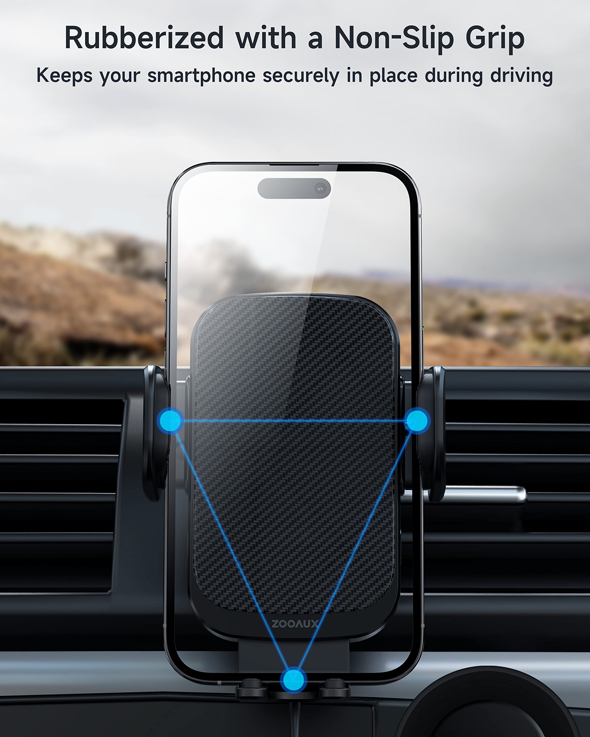 Zooaux Wireless Car Charger Vent Mount, 15W Fast Charging Auto Clamping Car Mount, Air Vent Car Phone Holder For Iphone 15/15 Pr
