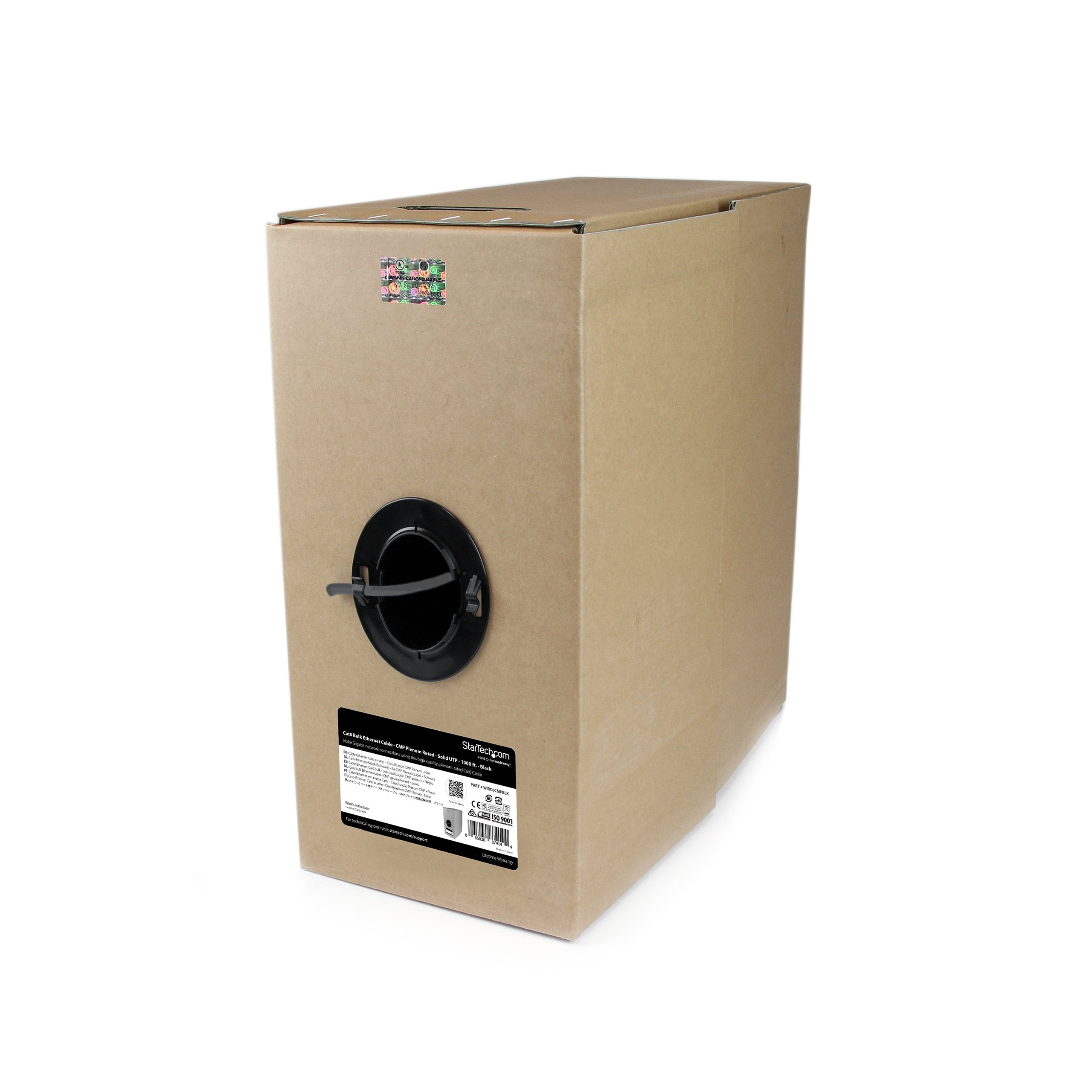 Startech.Com 1000 Ft Roll Of Black Plenum Cmp Cat 6 Solid Utp Bulk Cable   Cmp/Ft6 Plenum Fire Rating   Etl Verified   23 Awg