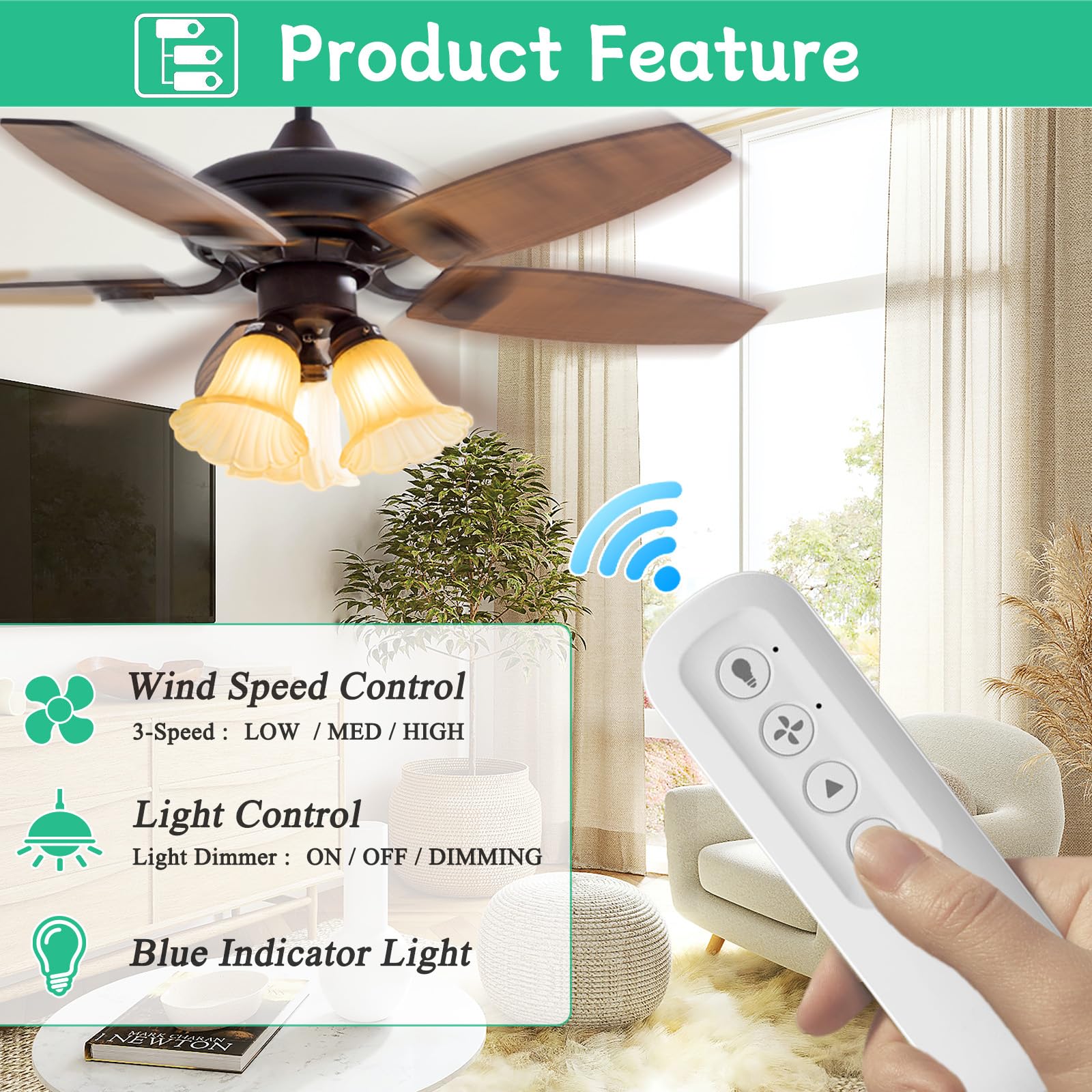 Universal Ceiling Fan Remote Control Kit, Works For Hunter 9770 99772 99392 99122 99123 99600, Compatible With Hunter, Harbor Br