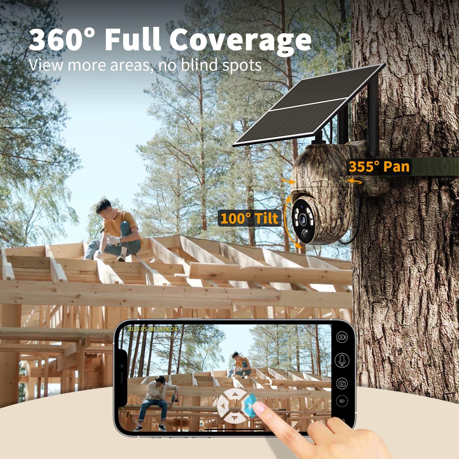 Oculview Cellular Trail Camera 3Rd Generation 4G Lte With Solar Panel, Live Video Game Camera Include Sim Card With 360 Pan Tilt