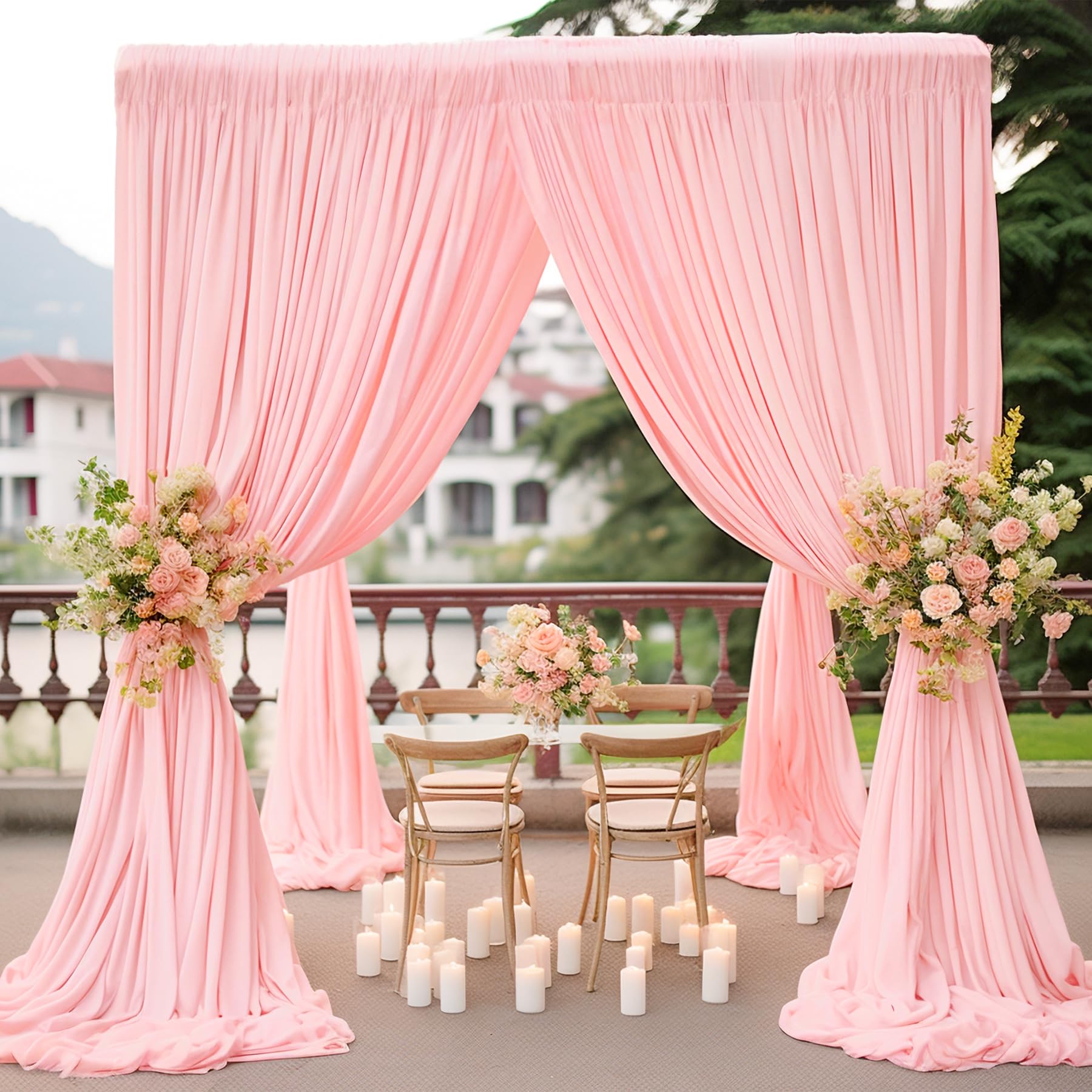 4 Panels Blush Pink Backdrop Curtain For Parties Baby Shower Wrinkle Free Pink Photo Curtains Backdrop Drapes Fabric Decoration