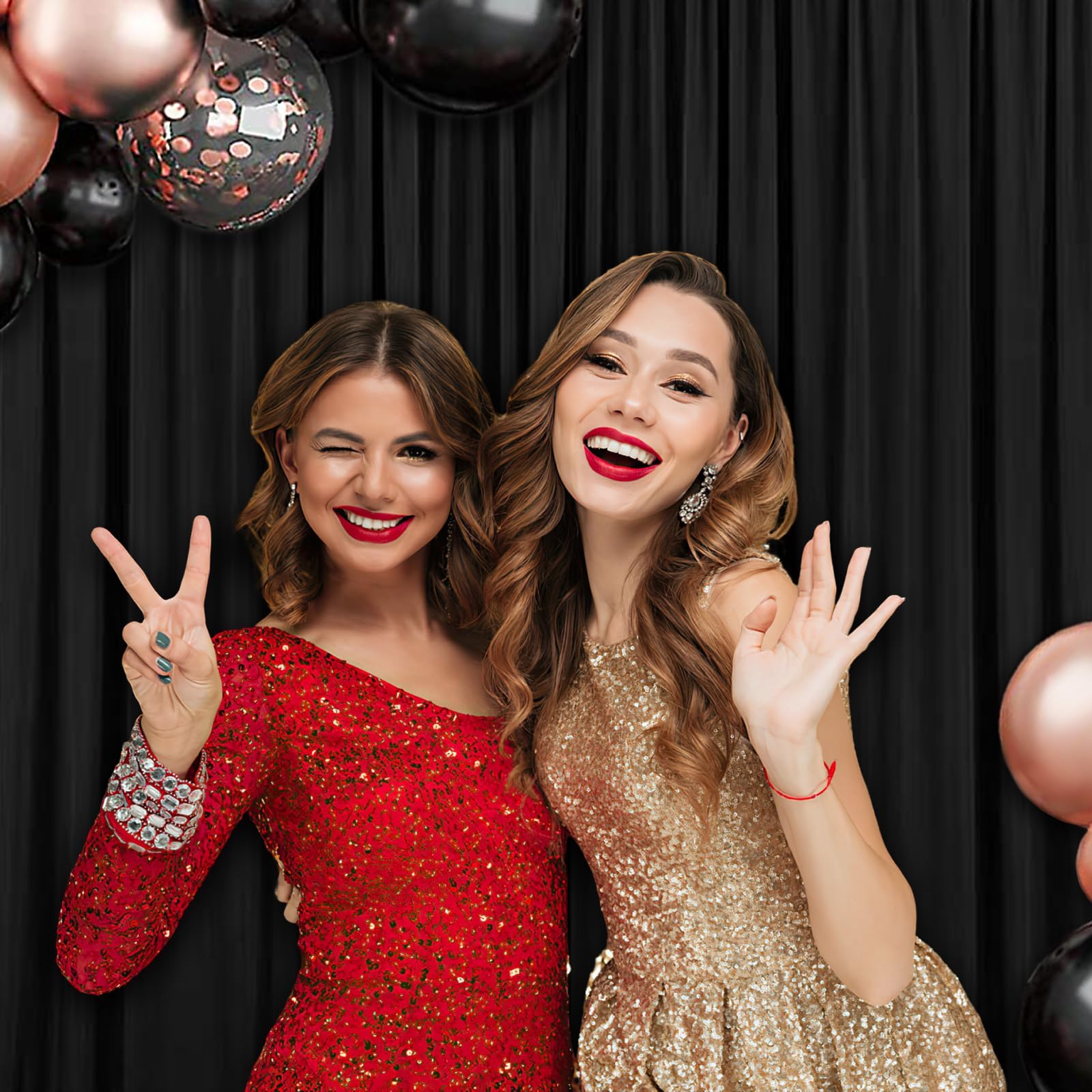 Black Backdrop Curtains For Party: Photo Polyester Drapes 4 Panels 5Ft X 8Ft Wedding Halloween Ceremony Background