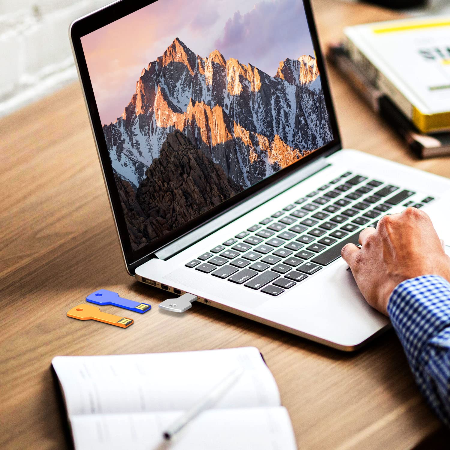 Kootion 64Gb Usb Key Flash Drives 3 Pack Metal Thumb Drives Usb 2.0 Drive Waterproof Memory Stick Jump Drive (3 Colors: Blue Sil