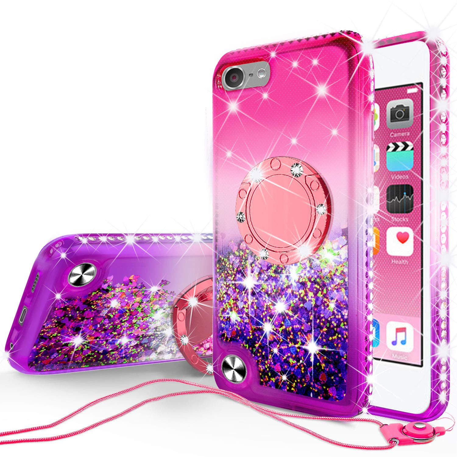 Soga Rhinestone Liquid Float Quicksand Cover Cute Girl Phone Case Compatible For Ipod Touch 5/Ipod Touch 6 Case, With Embedded M
