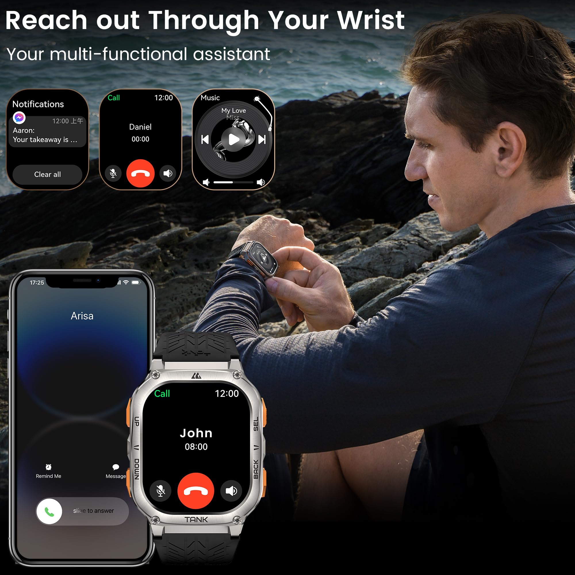 Kospet Tank M3 Ultra Smart Watch With Gps, 5Atm Waterproof, Compass, Altitude, Air Pressure, Extra Large Battery, Full Stainless