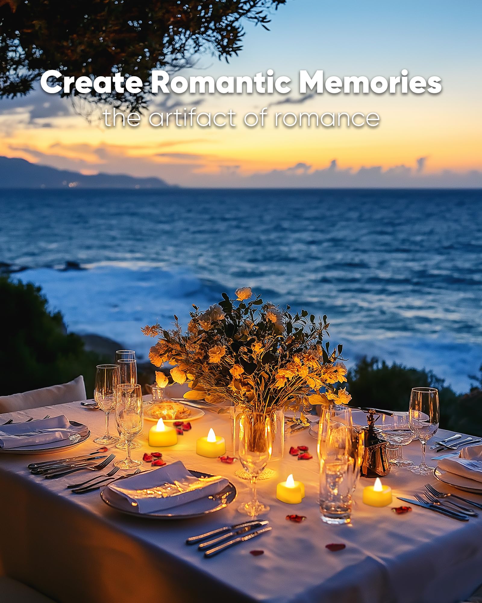 Amagic 2000 Pieces Artificial Rose Petals With 24 Heart Led Tea Lights Candles Kit, Rose Petals And Candles Set For Proposal, An