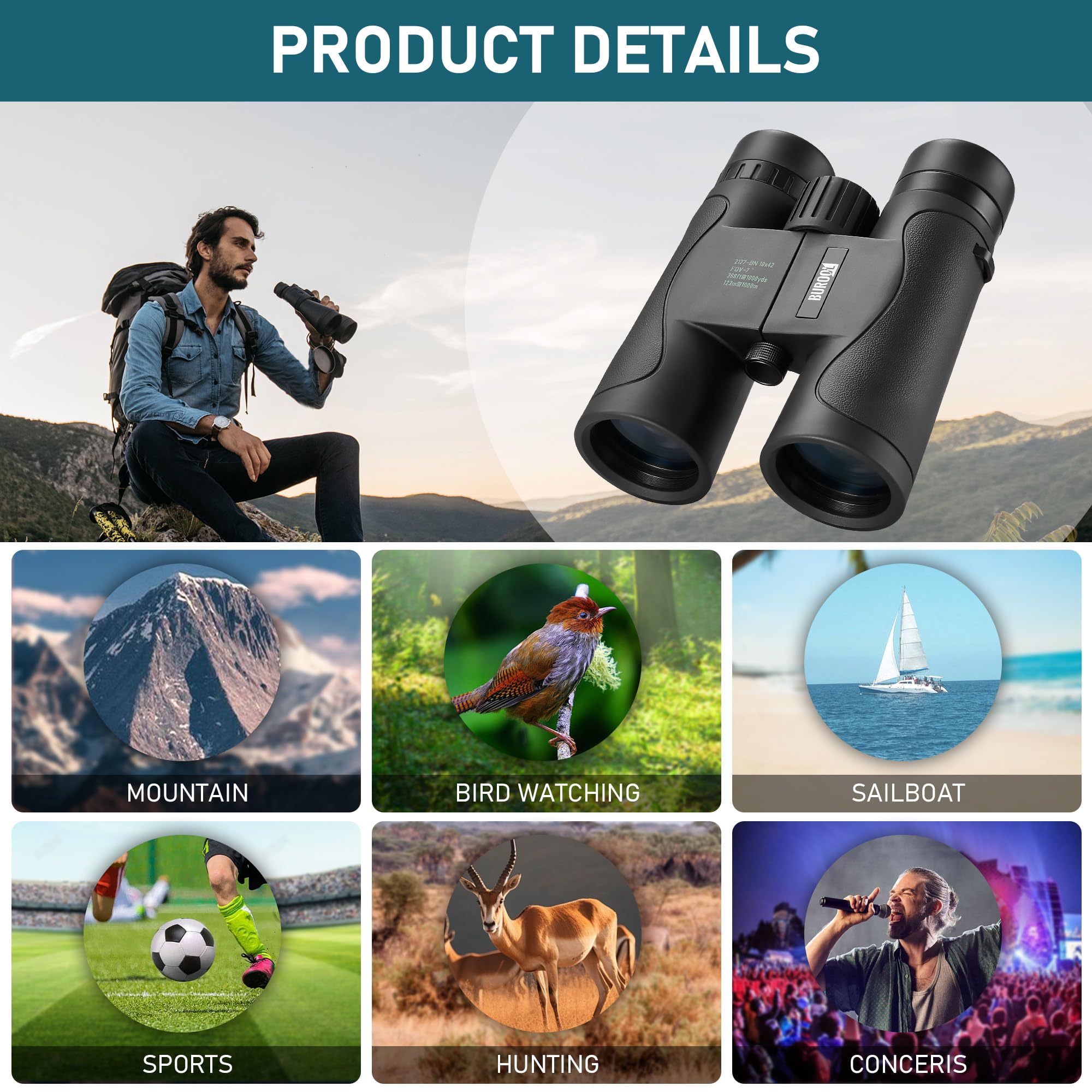 10X42 Hd Professional Binoculars For Adults   High Power Binoculars With Bak4 Prism Fmc Lens, Waterproof Compact Binoculars For