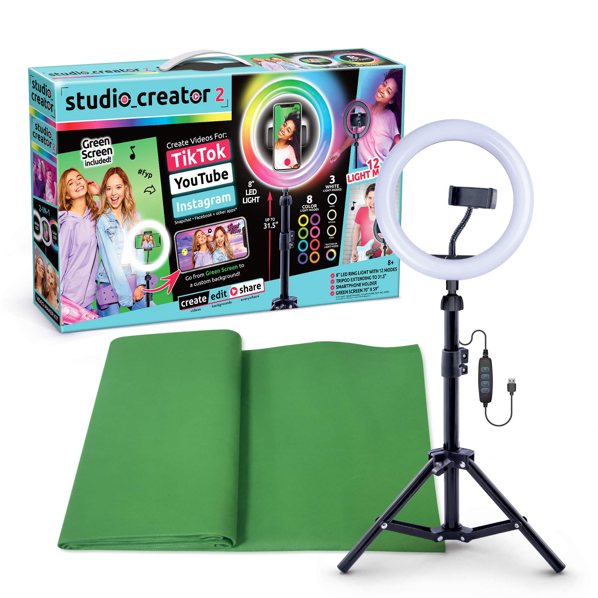 Canal Toys New So Diy Tiktok Instagram Youtube Multicolored Ring Light With Green Screen And Phone Mount Tripod. Studio Creator