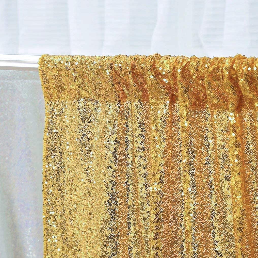 Poise3Ehome Gold Sequin Backdrop Curtain, 10Ft X 10Ft Golden Glitter Photography Background Curtains, Sequence Backdrop Drapes F