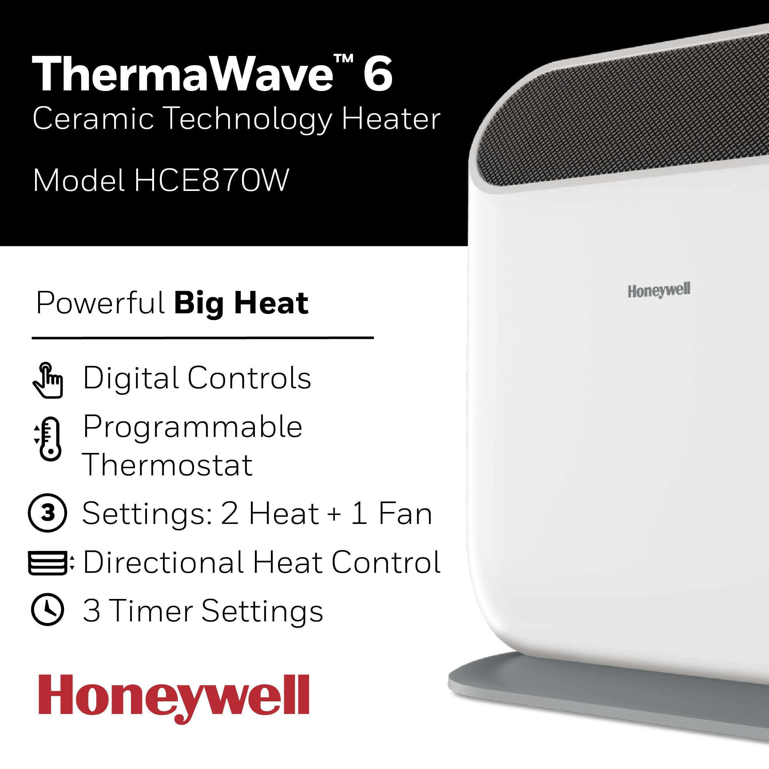 Honeywell Thermawave 6 Ceramic Technology Space Heater, White   Ceramic Heater With Programmable Thermostat