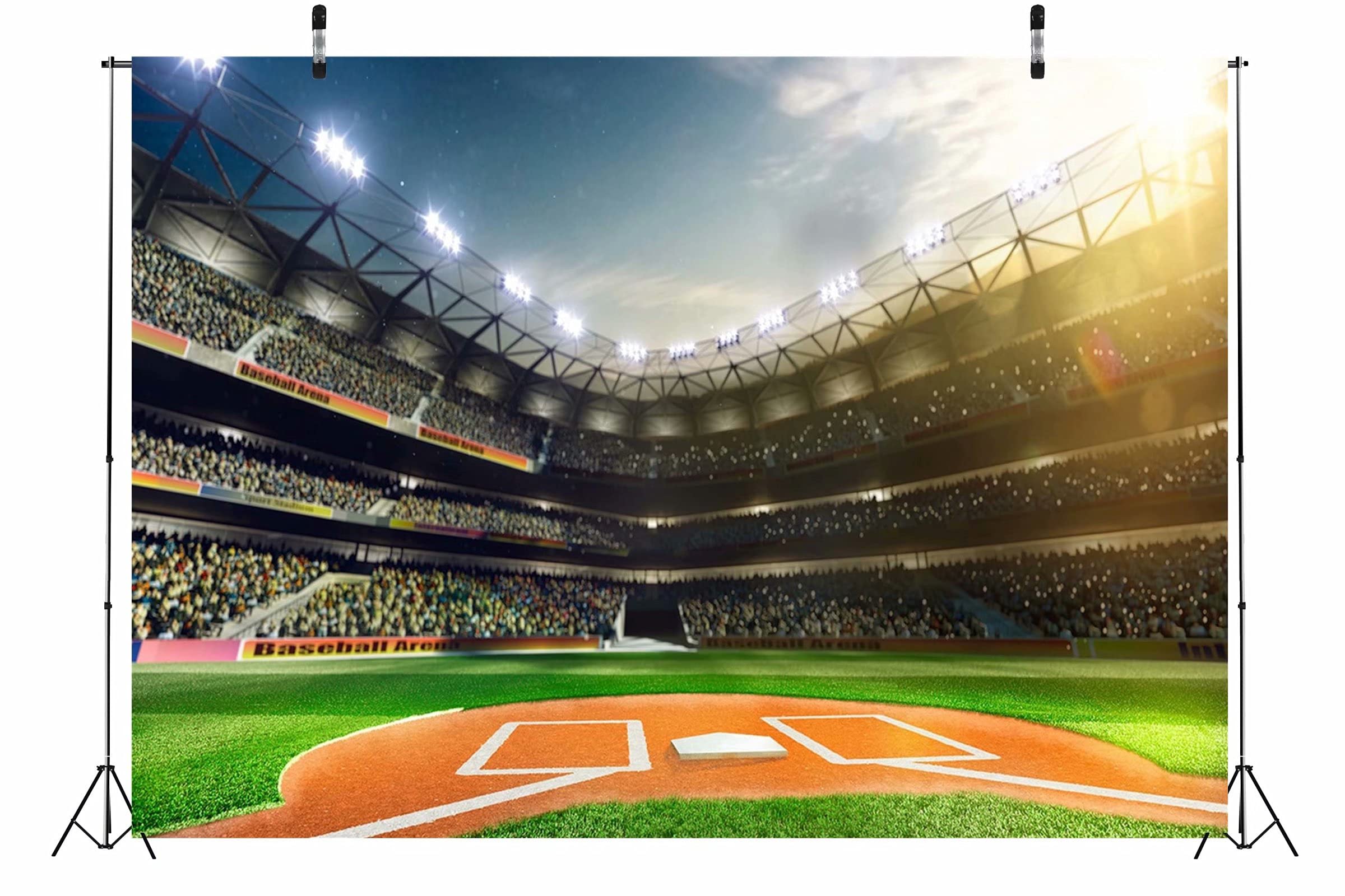 Beleco 5X3Ft Fabric Baseball Backdrop Baseball Field Stadium Photography Backdrop For Birthday Party Decoration Games Photo Back