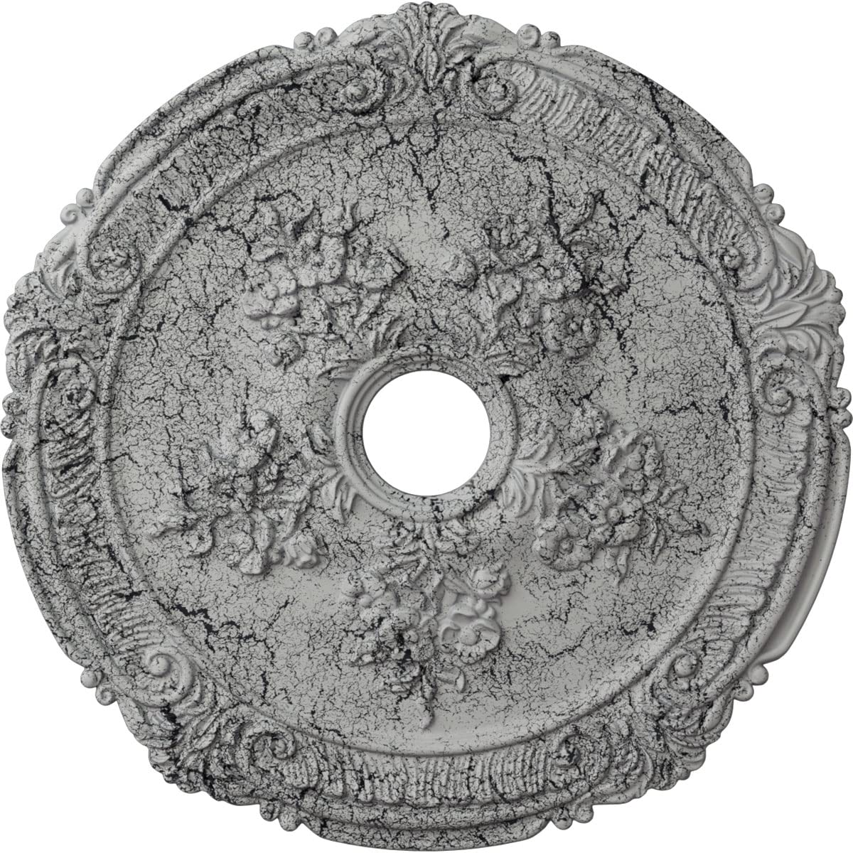 Ekena Millwork Cm26Atuwc Attica With Rose Ceiling Medallion, 26''Od X 3 3/4''Id X 1 1/2''P, Hand Painted Ultra Pure White Crackl