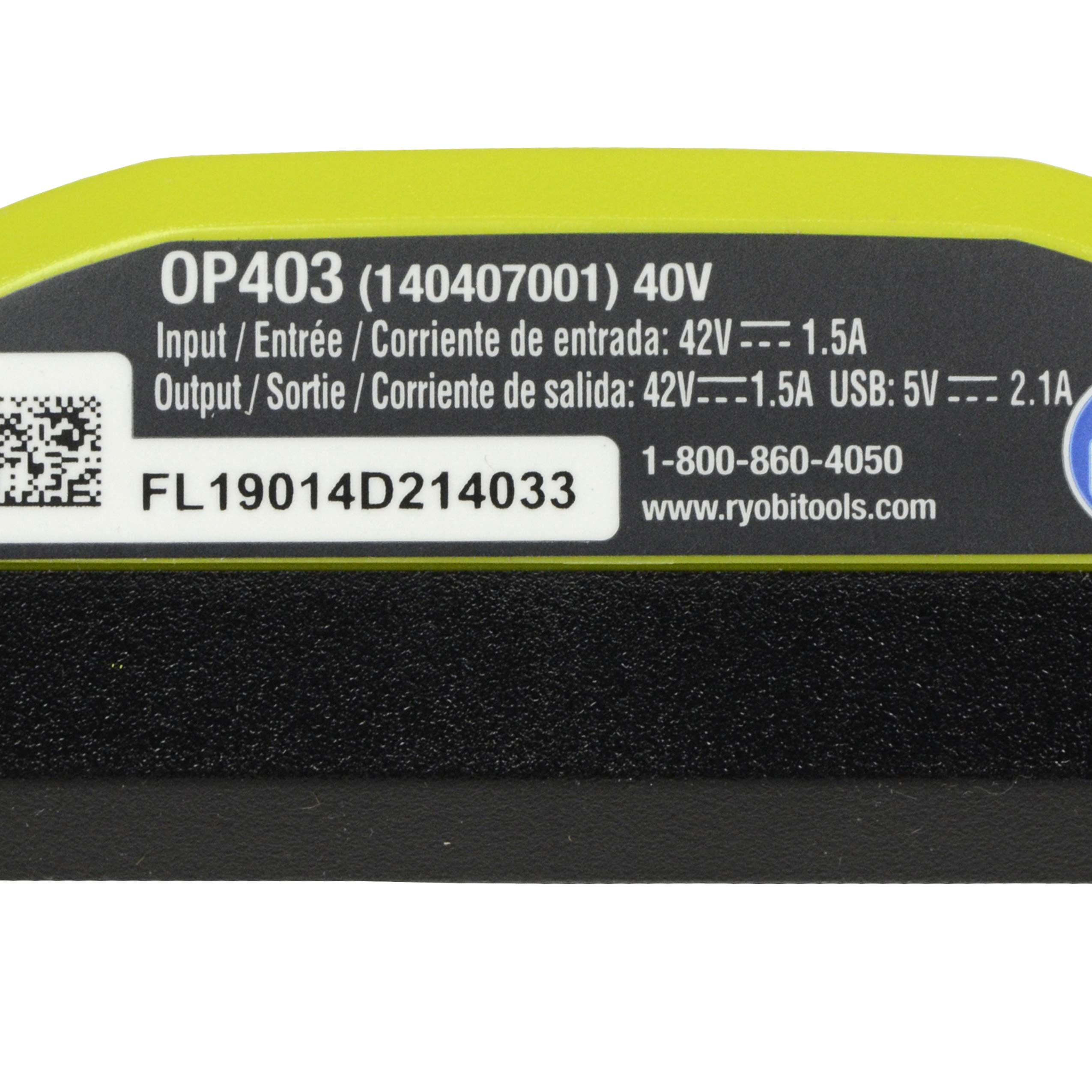 Ryobi Op403 Lithium Ion 40 Volt Battery Charger W/Usb Plug In