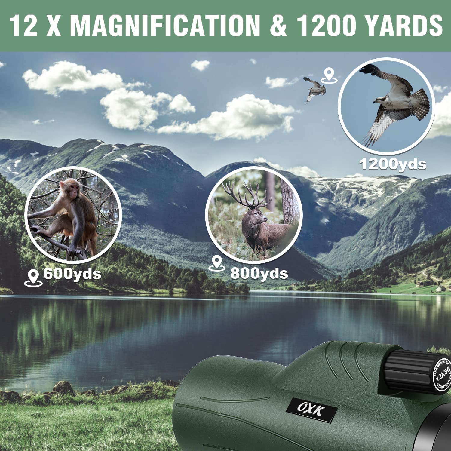 Oxk Optics 12X56 High Power Monocular Telescope | Comes With Smartphone Adapter Tripod Travel Bag | Bird Watching Hunting Hiking