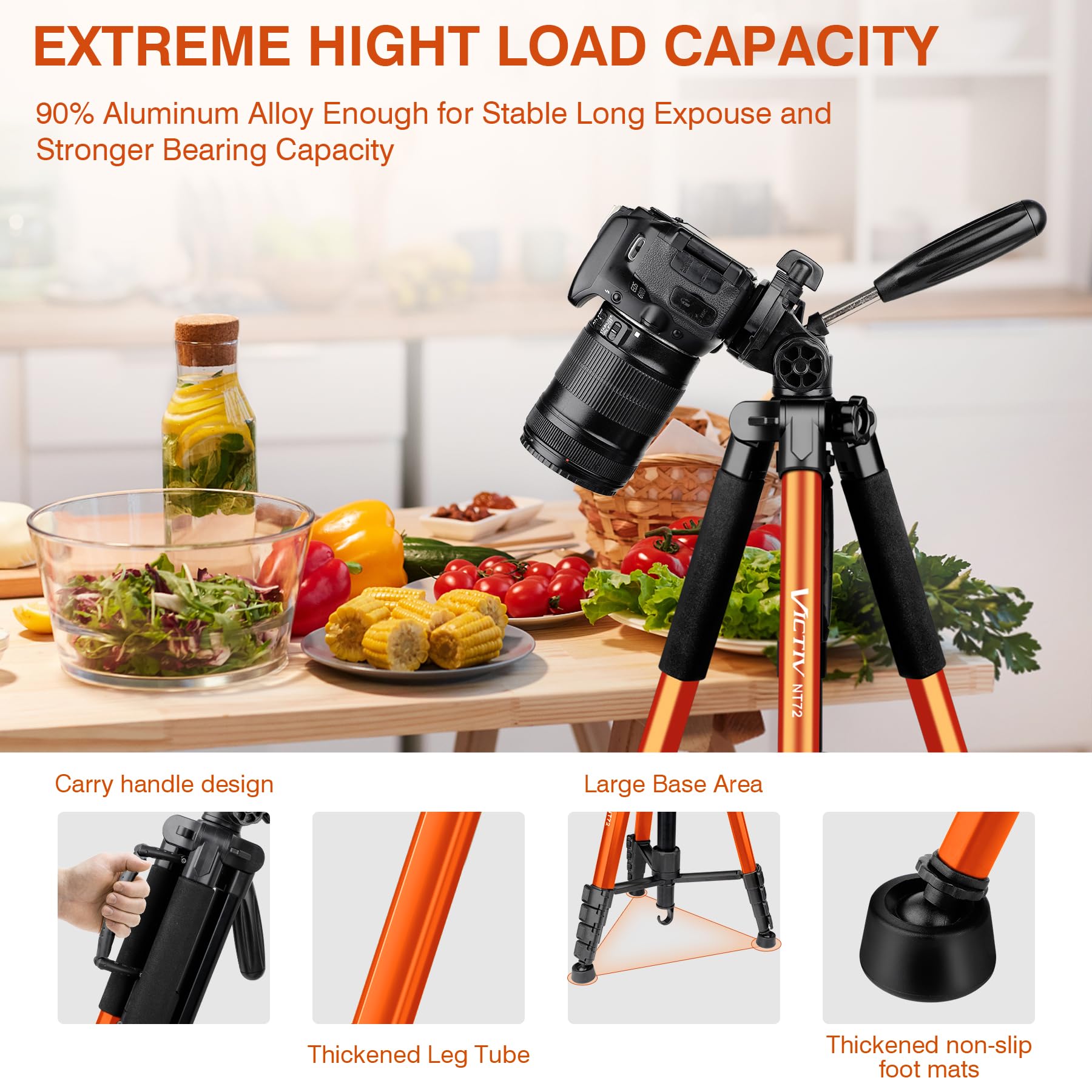 Tripod For Camera, 72' Tall Camera Tripod With Remote, Compact Camera Stand Tripod For Phone, Lightweight Dslr Tripod & Monopod, Professional Heavy Duty Tripod For Spotting Scope, Telescope, Binocular