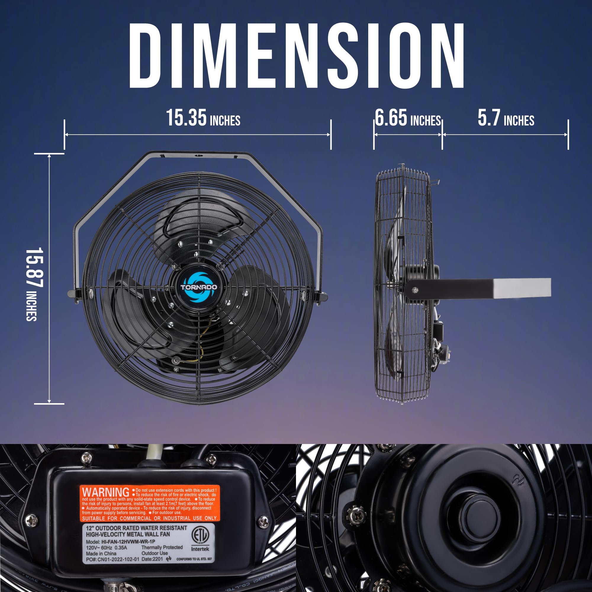 Tornado 2 Pack 12 Inch Outdoor Rated Ipx4 Water-Resistant High Velocity Metal Industrial Wall Mount Fan For Commercial, Industri