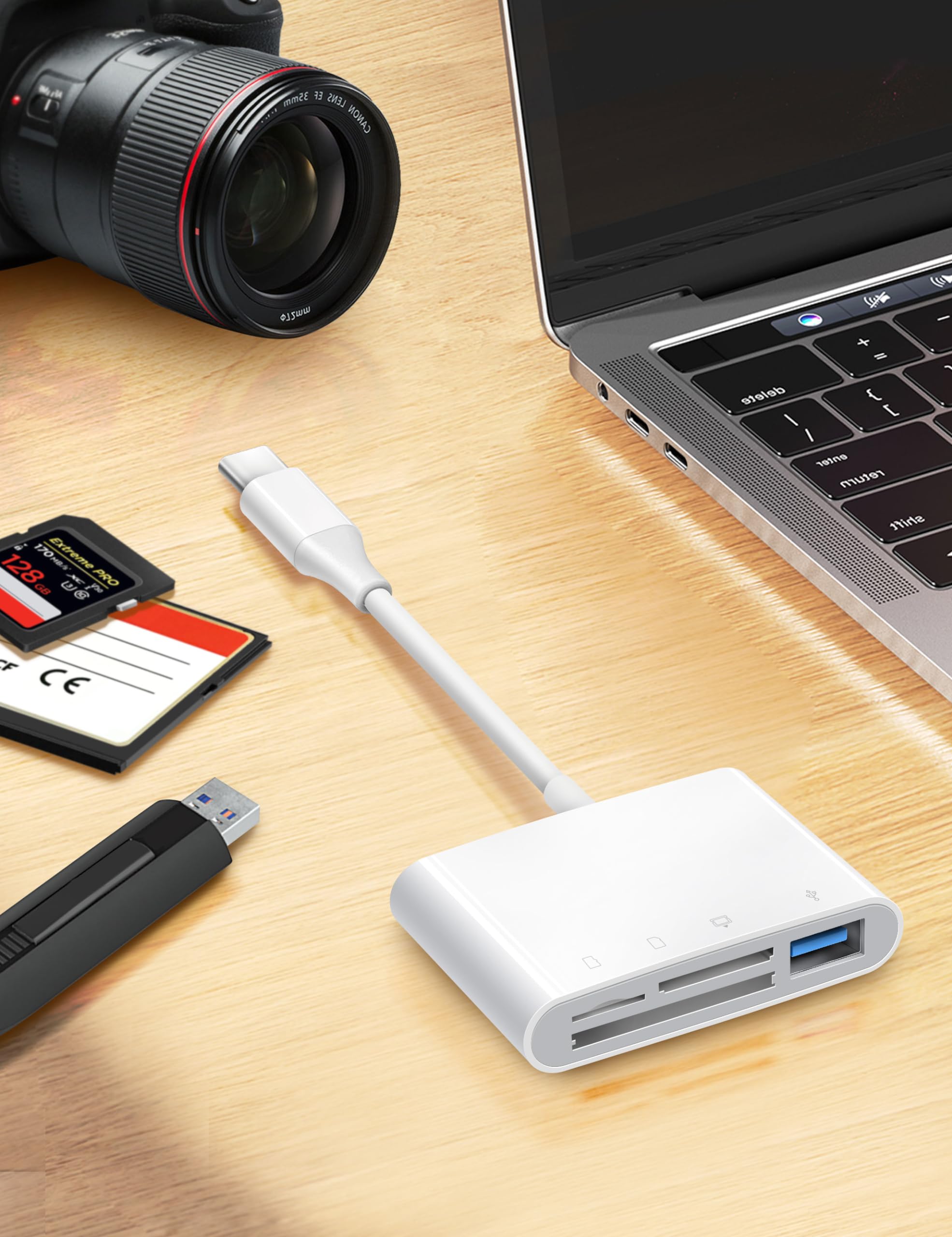 Usb C Sd Card Reader, Chiaopio 4 In 1 Usb C To Sd Memory Card Adapter With Compactflash/Cf/Sd/Microsd & Usb 4 Port Compatible Wi