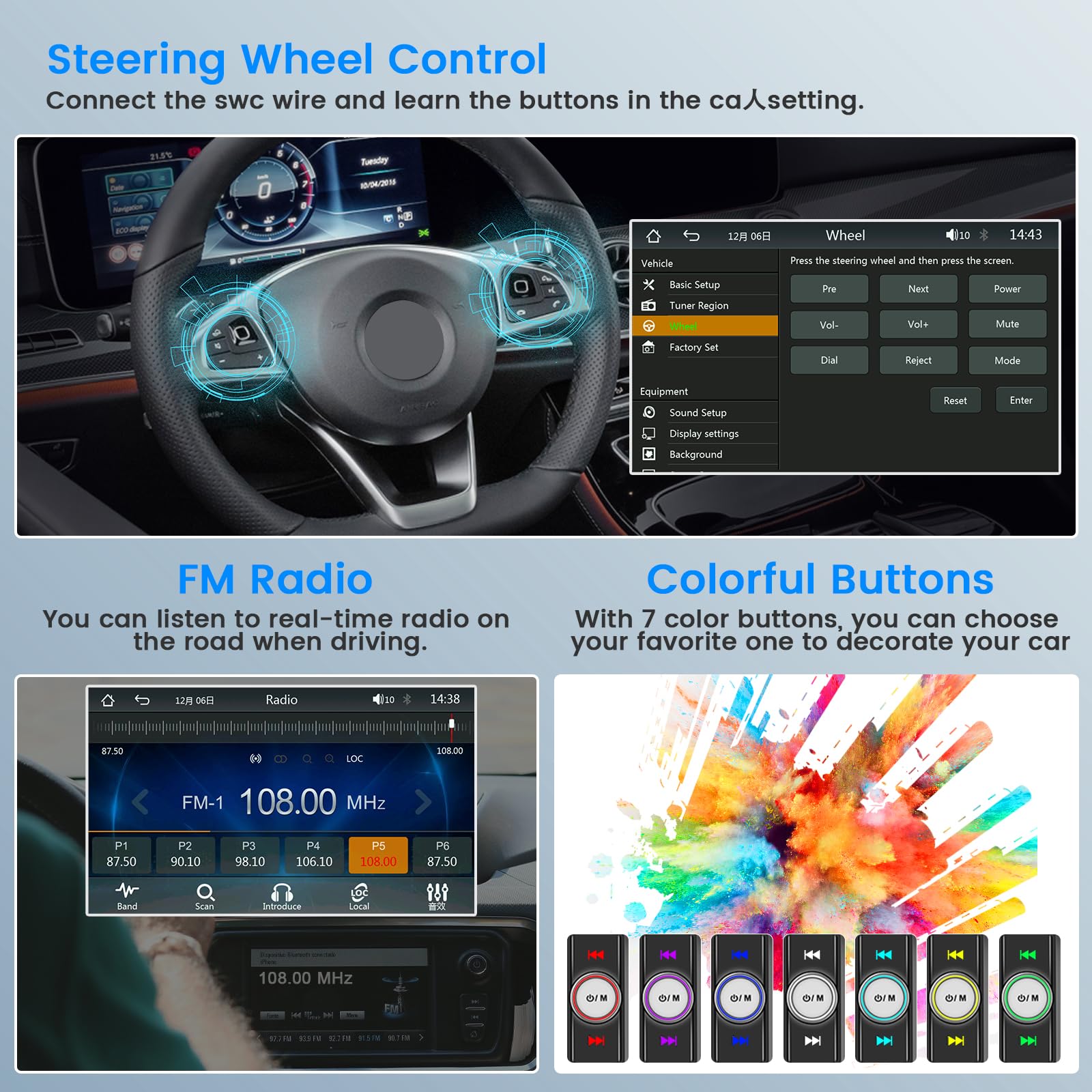 Hikity Double Din Wireless Apple Carplay Car Stereo 7 Inch Touchscreen Bluetooth Car Radio With Backup Camera Mirror Link Fm Car