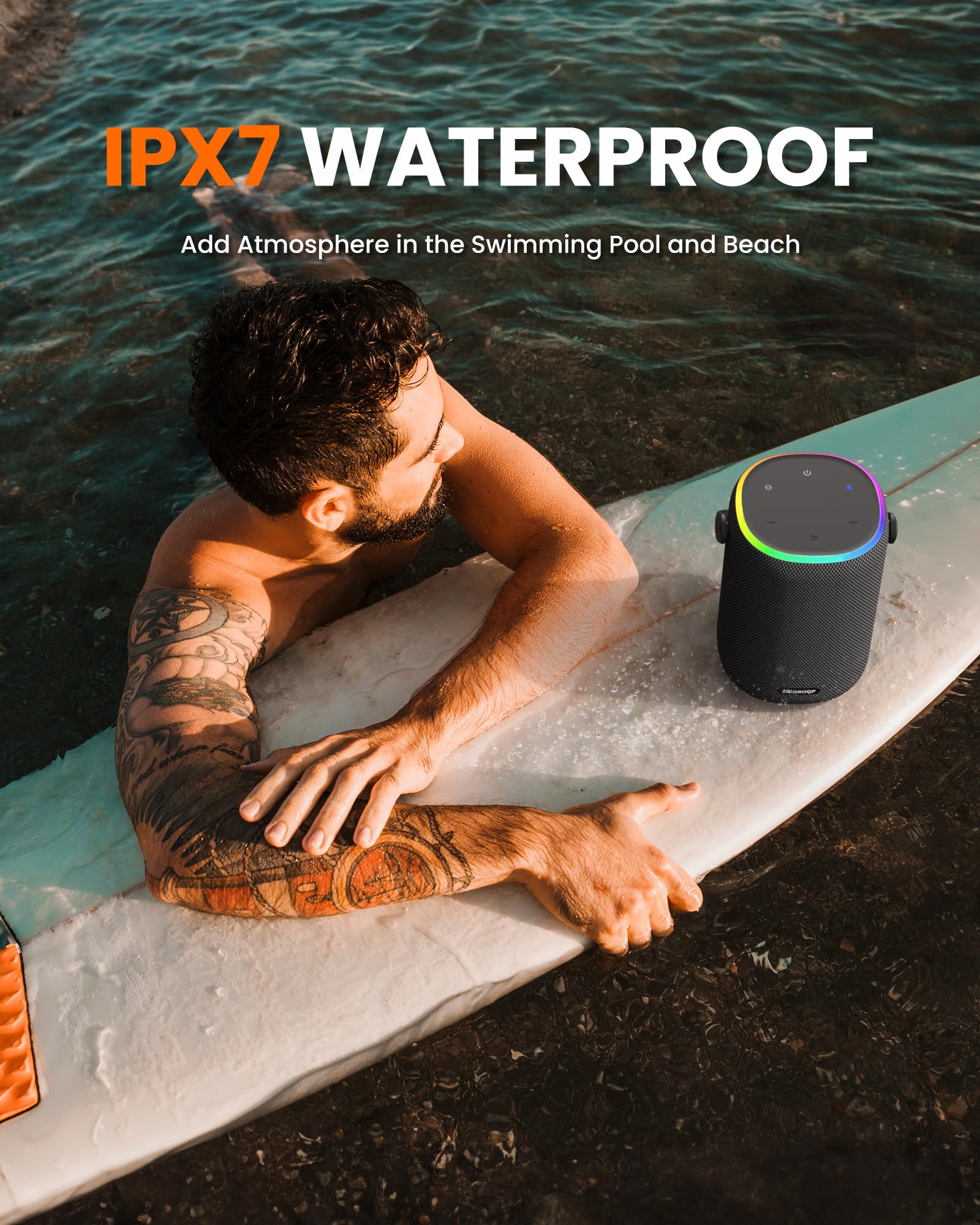 Zicoroop Bluetooth Speakers,50W Portable Bluetooth Speaker With Ipx7 Wireless Waterproof, Stereo Sound, Long Lasting Battery,Han