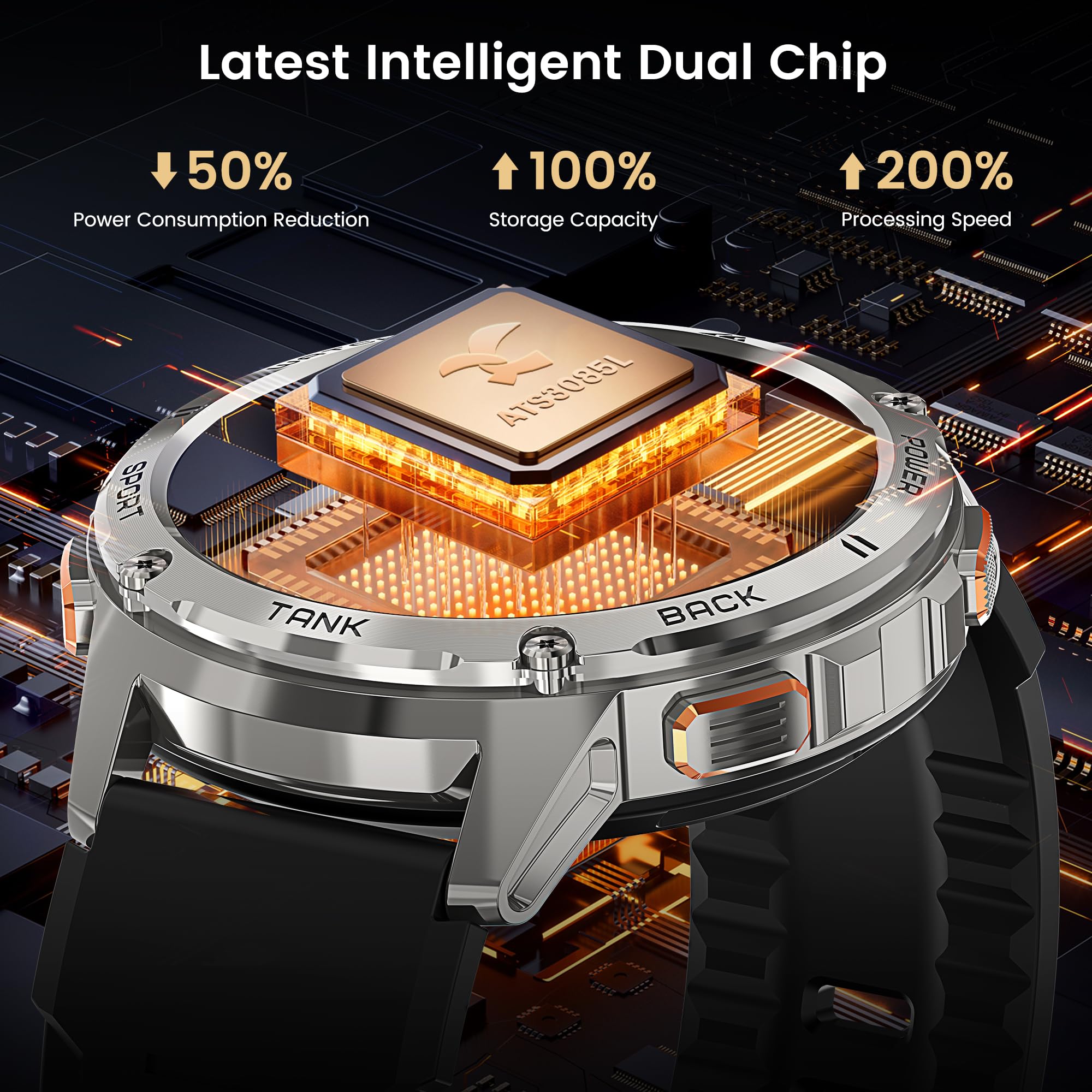 Kospet Smart Watch For Men, 60 Days Extra Long Battery, 50M Waterproof Rugged Military Smartwatch(Answer/Make Calls)Full Metal Body, 170 Sports Mode 1.43� Amoled Display Fitness Watch Voice Assistant